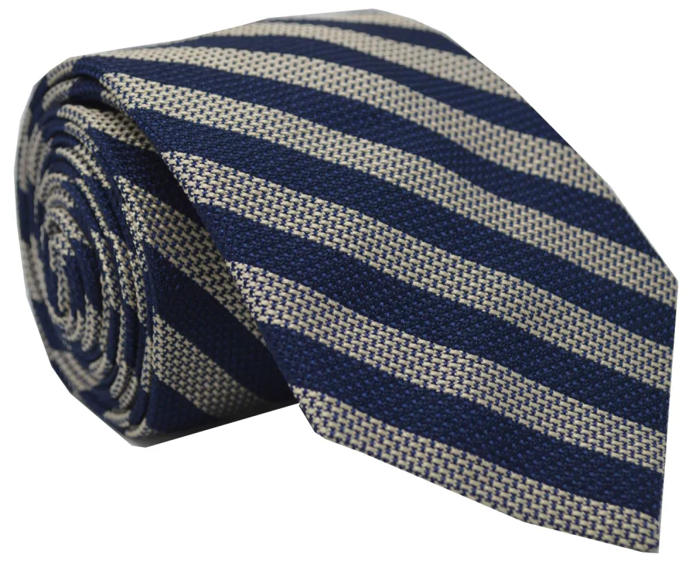 Burling Grenadine Stripe Tie Navy/Khaki sold by Mountain & Sackett