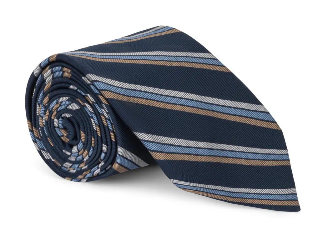 Doyers Navy Mogador Stripe Tie made by Mountain & Sackett