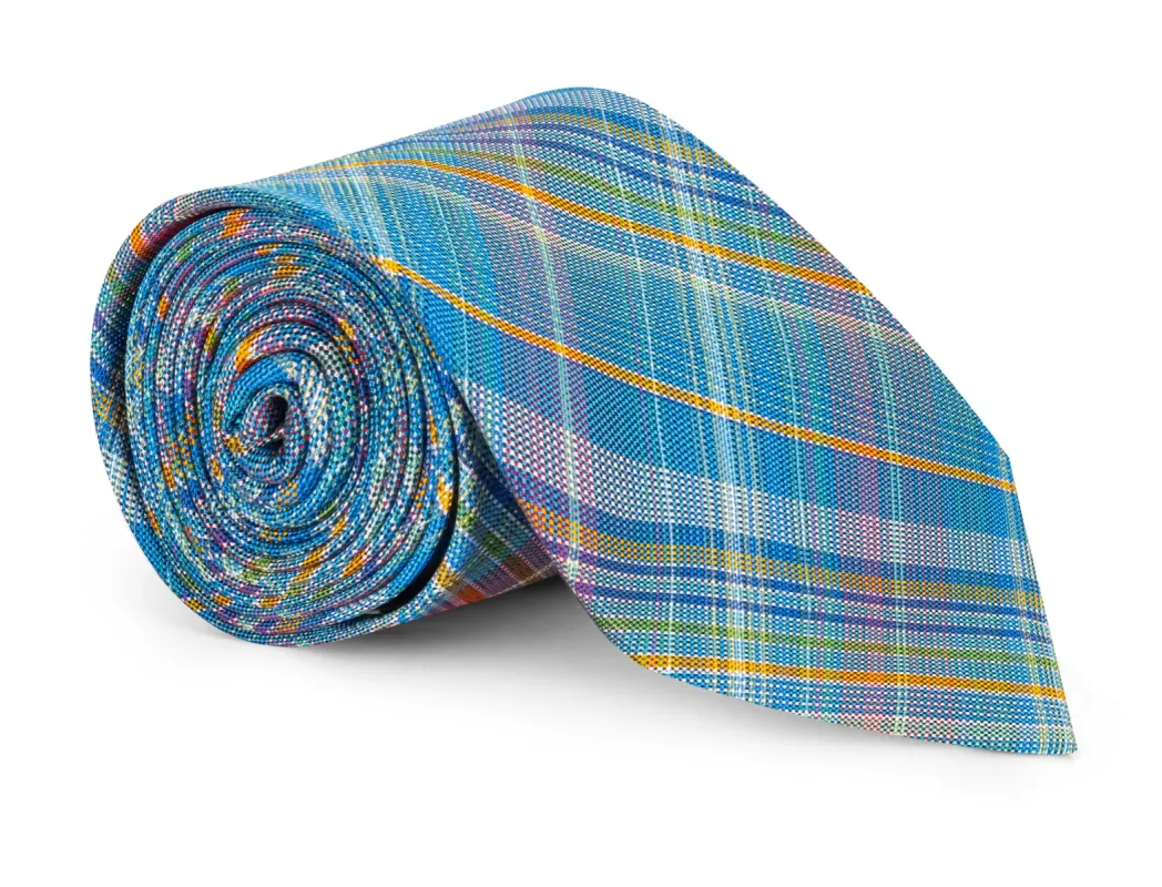 Lawton Teal Plaid Tie made by Mountain & Sackett