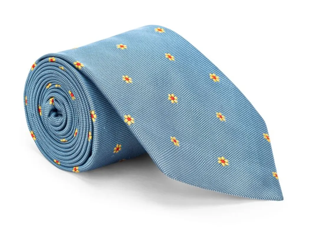 Fisher Blue Foulard Tie sold by Mountain & Sackett