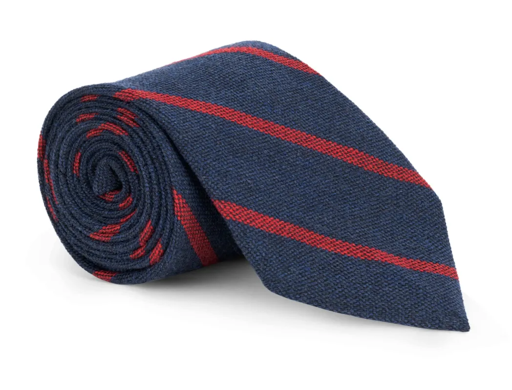 Foster Navy Wool Stripe Tie sold by Mountain & Sackett