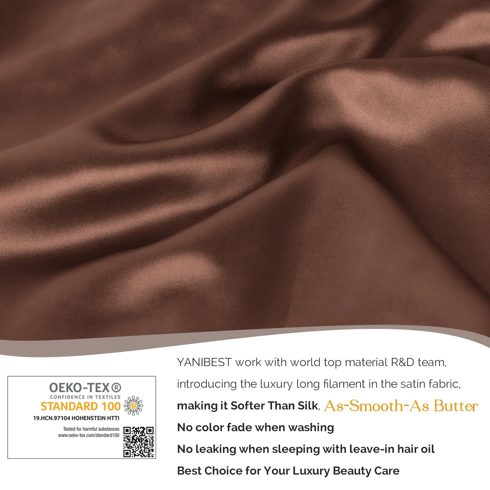 Silk Butter Satin Bonnet For Braids with Tie Band - Brown sold by YANIBEST product image thumbnail 4