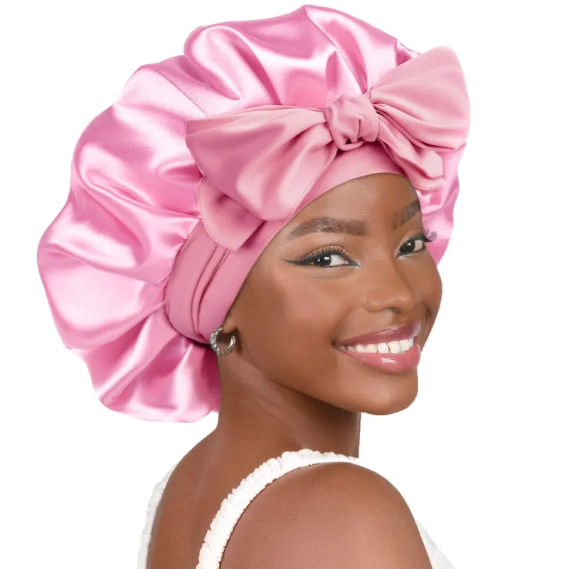 Double Layer Satin Bonnet with Tie Band Sleepwear| Light Pink sold by YANIBEST