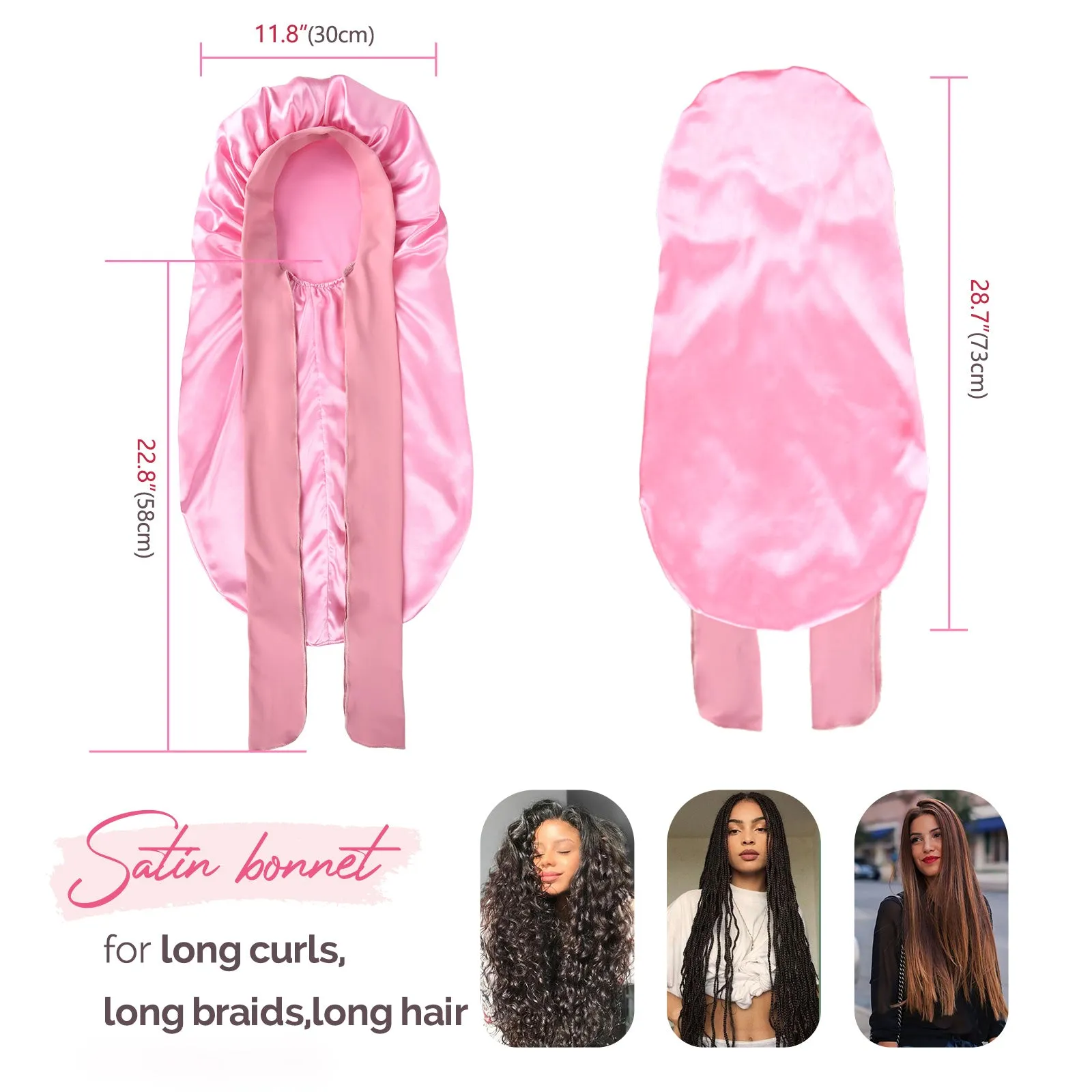 Silk Butter Satin Bonnet For Braids with Tie Band - Light Rose Pink sold by YANIBEST product image thumbnail 2