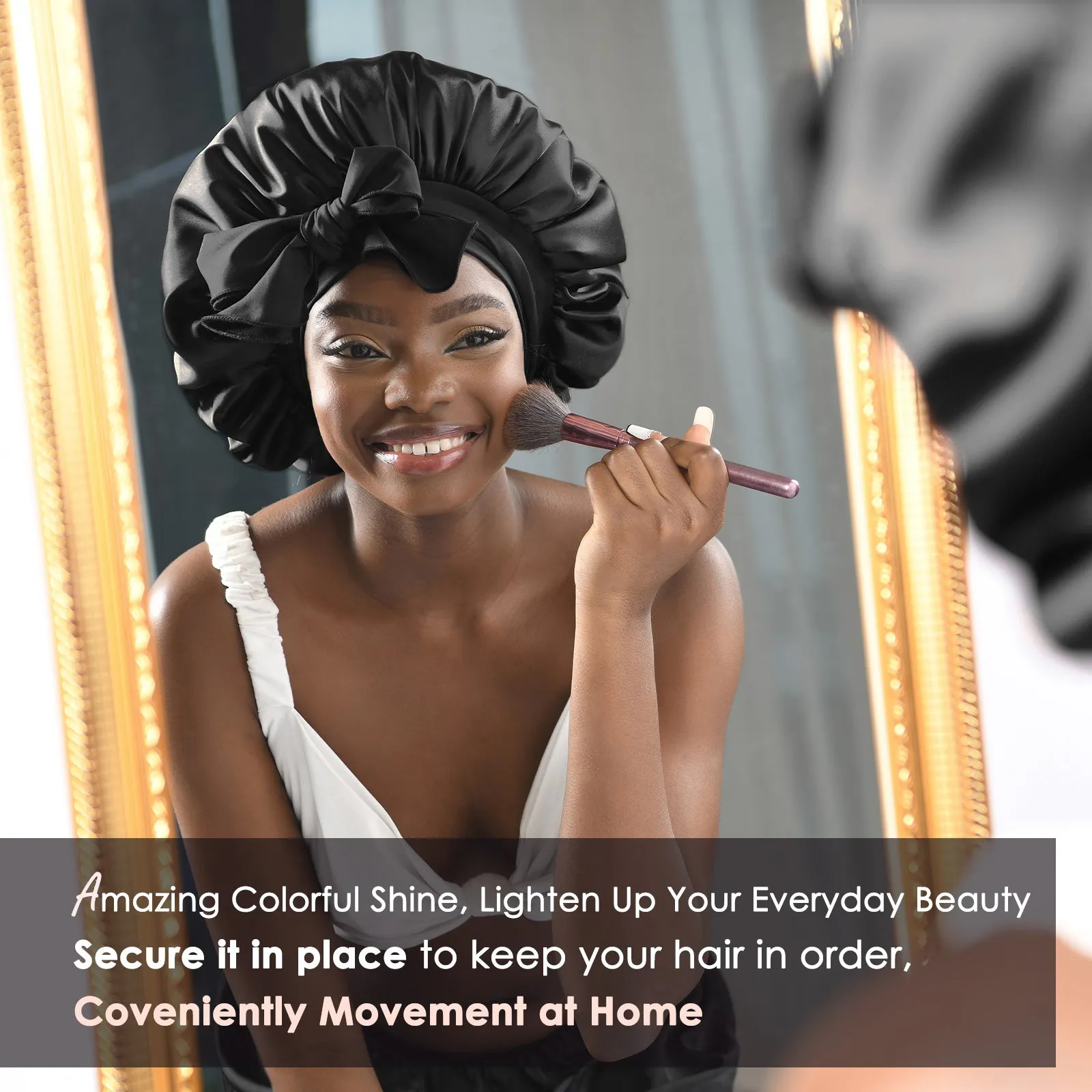 Silk Butter Satin Bonnet with Tie Band - Black sold by YANIBEST product image thumbnail 2