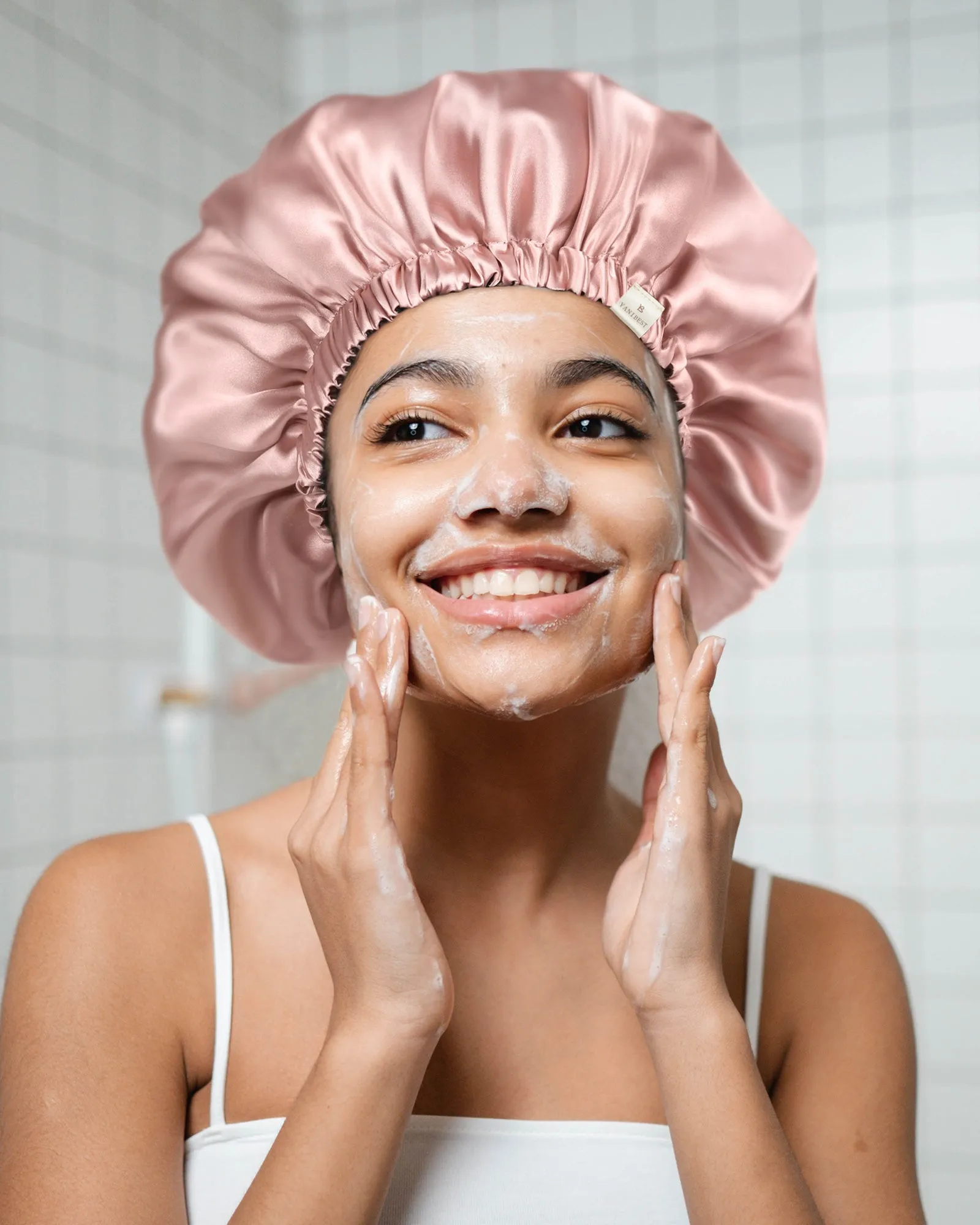 Silk Butter Satin Bonnet Adjustable Elastic - Blush Pink sold by YANIBEST product image thumbnail 5