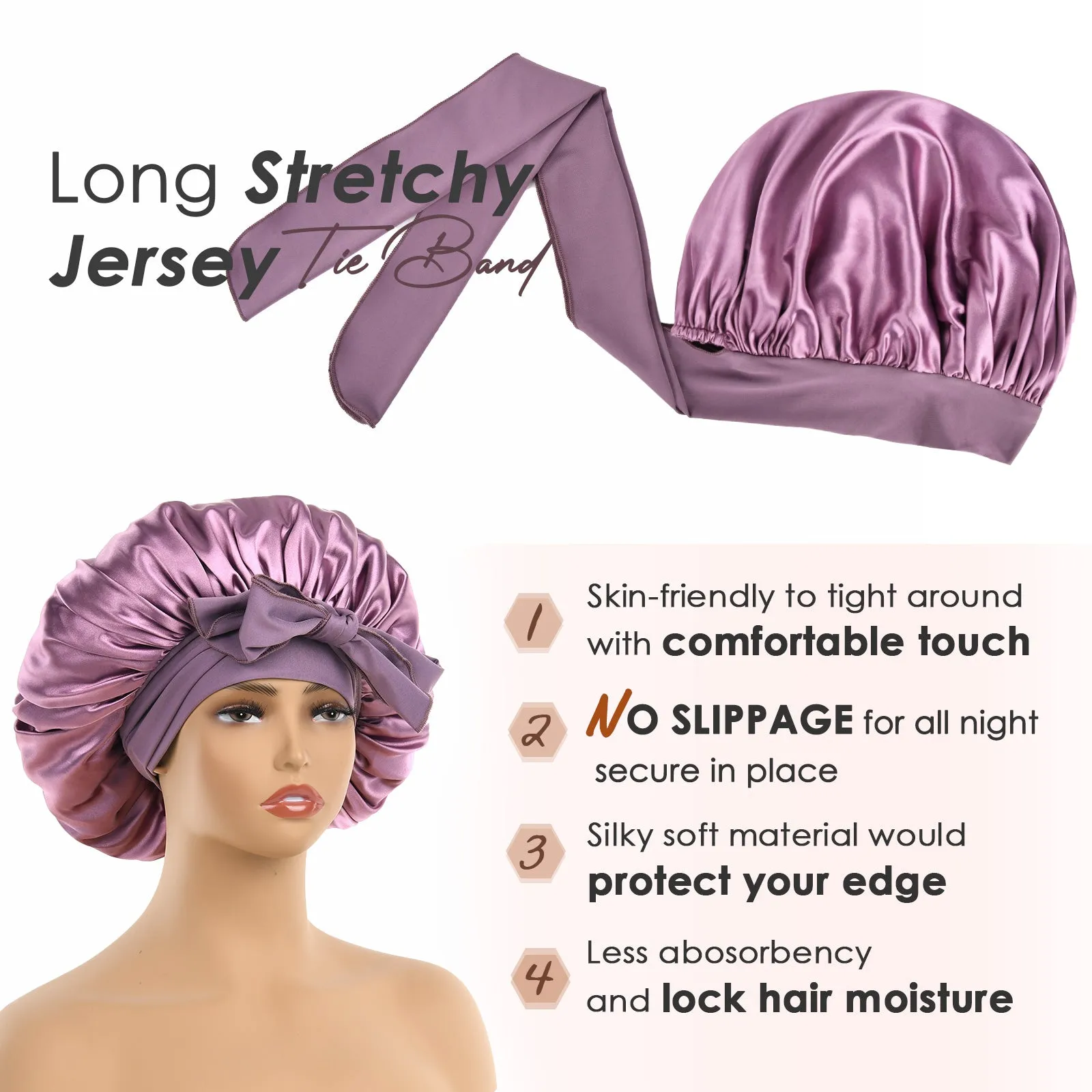 Silk Butter Satin Bonnet with Tie Band - Purple sold by YANIBEST product image thumbnail 5