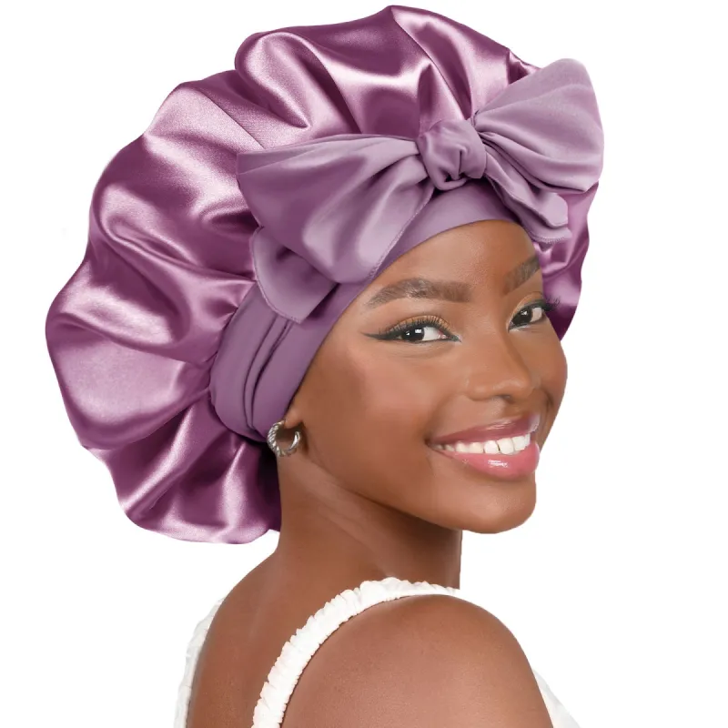 Tie Band Double Layer Butter Satin Bonnet | Purple sold by YANIBEST