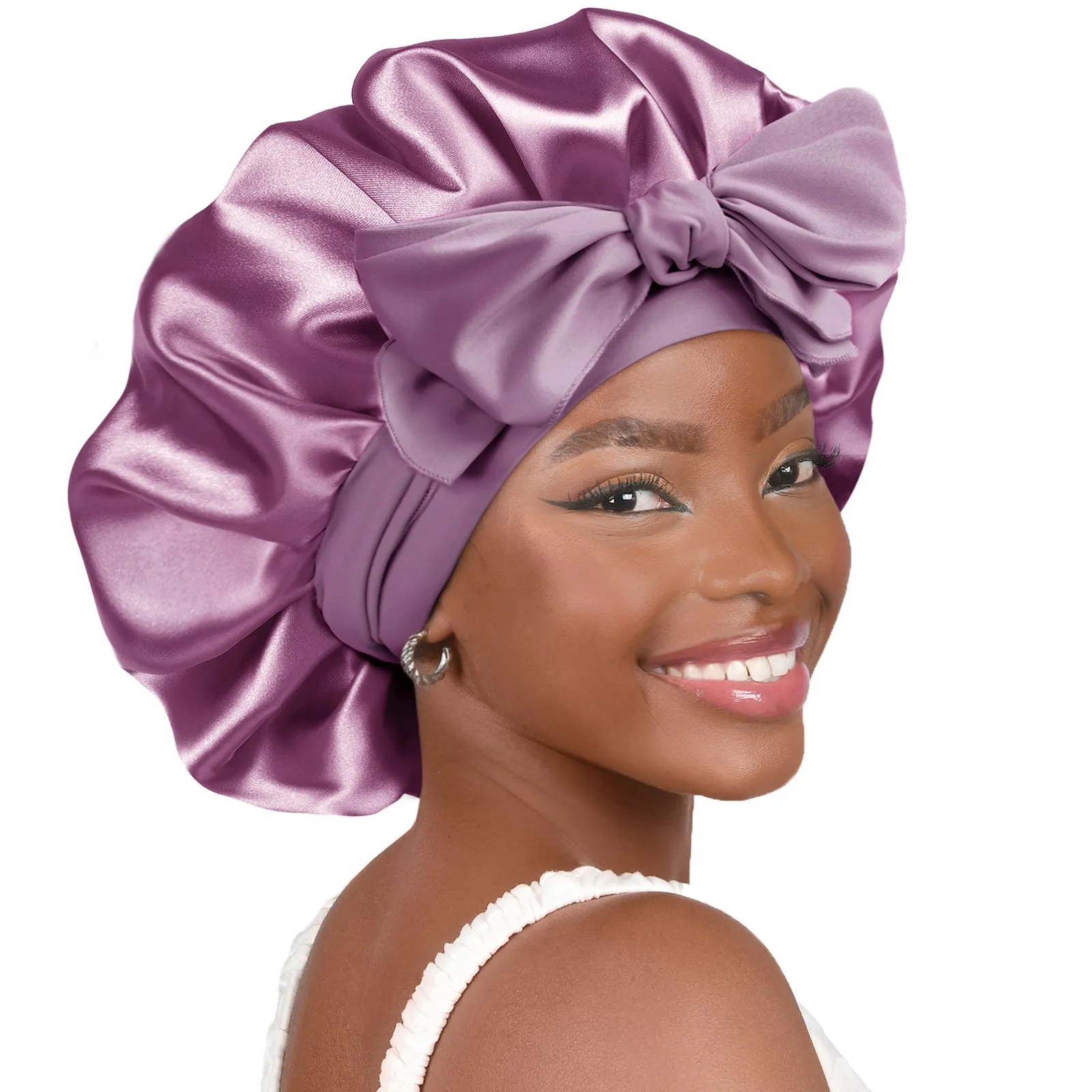 Silk Butter Satin Bonnet with Tie Band - Purple sold by YANIBEST