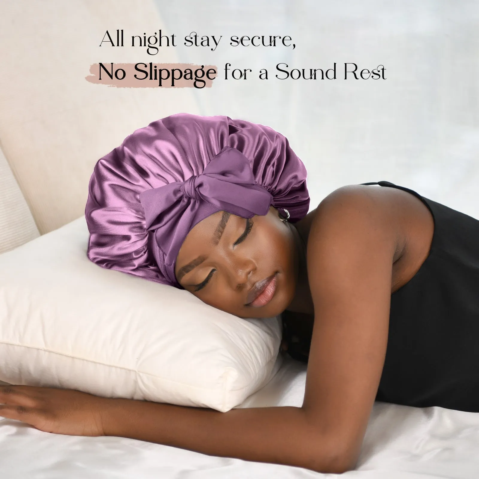 Silk Butter Satin Bonnet with Tie Band - Purple sold by YANIBEST product image thumbnail 2