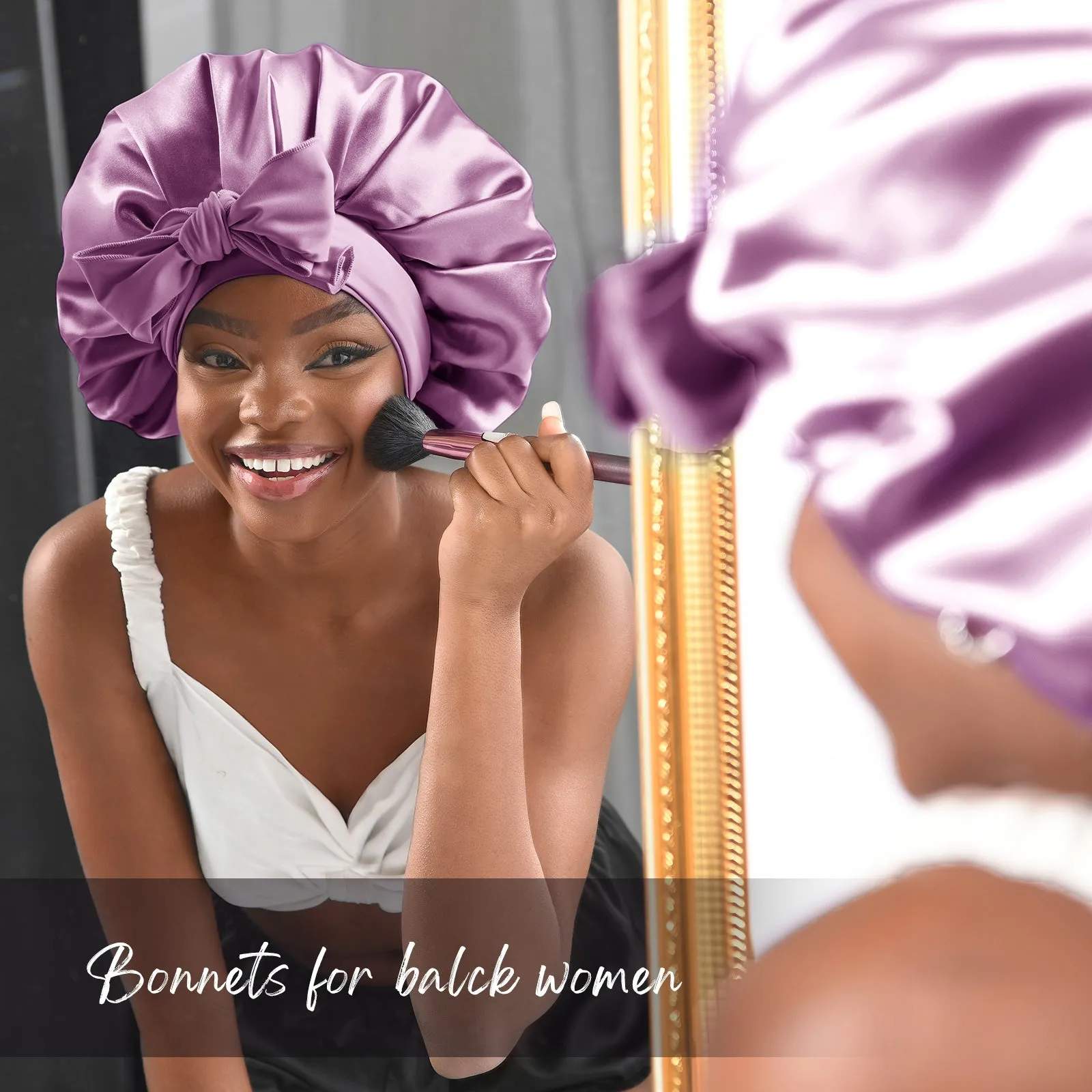 Silk Butter Satin Bonnet with Tie Band - Purple sold by YANIBEST product image thumbnail 3