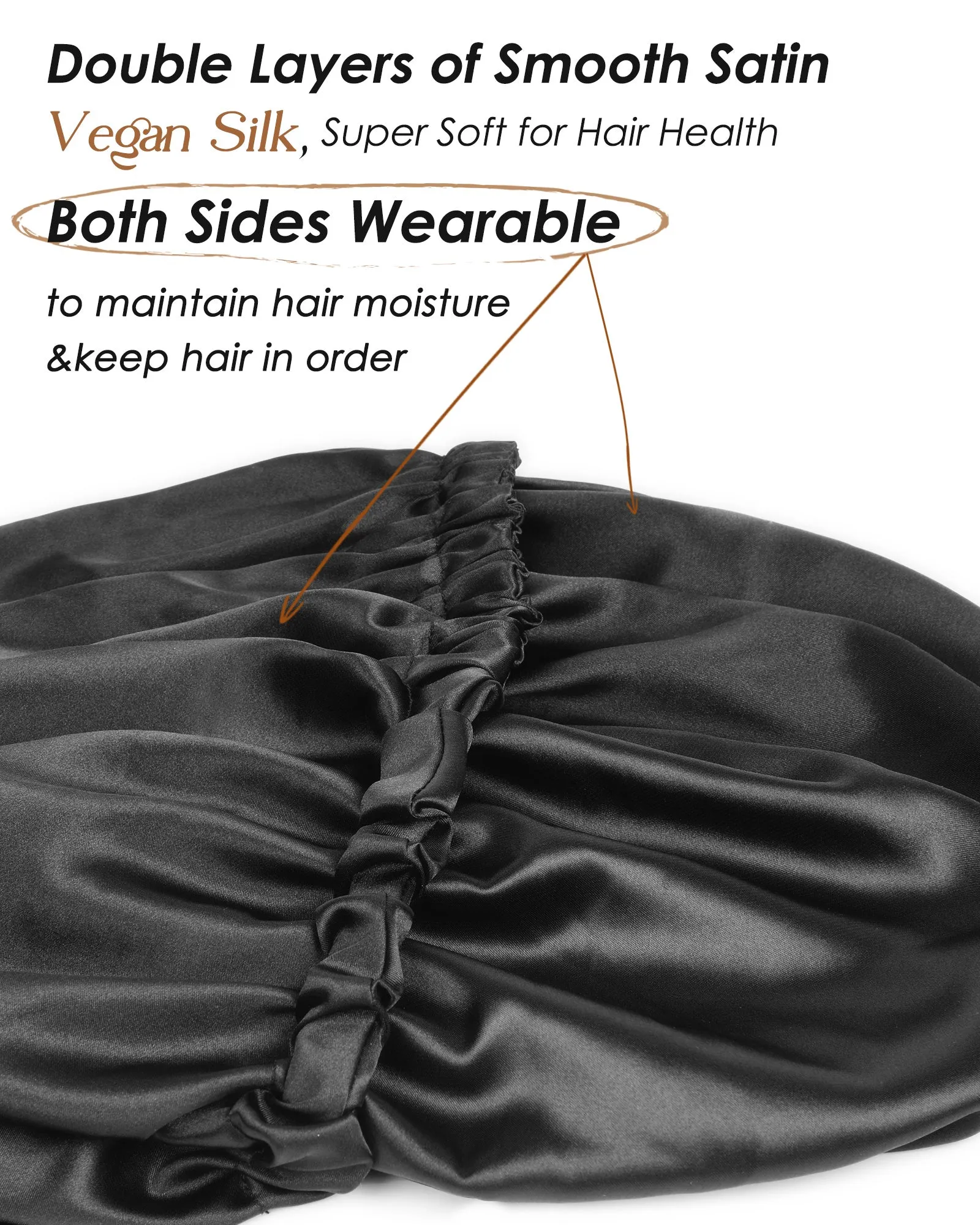 Silk Butter Satin Bonnet For Braids - Black sold by YANIBEST product image thumbnail 2