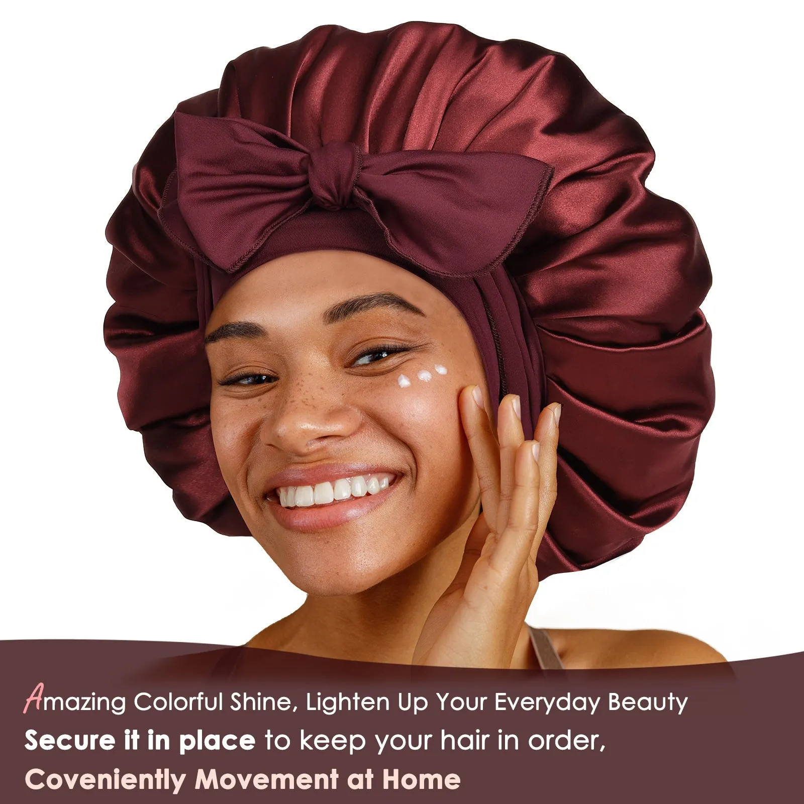 Silk Butter Satin Bonnet with Tie Band - Burgundy Red sold by YANIBEST product image thumbnail 3