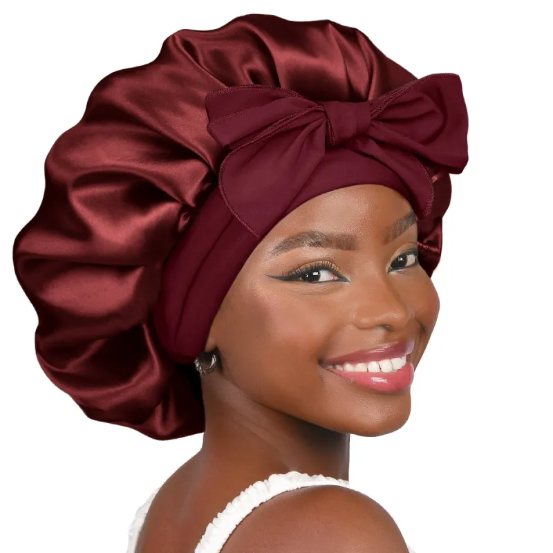 Silk Butter Satin Bonnet with Tie Band - Burgundy Red sold by YANIBEST