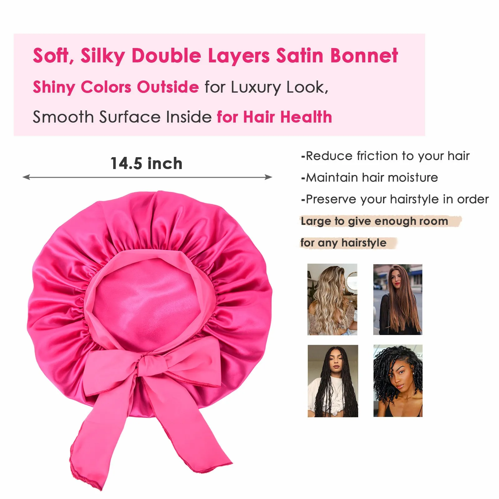 Silk Butter Satin Bonnet with Tie Band - Hot Pink sold by YANIBEST product image thumbnail 2