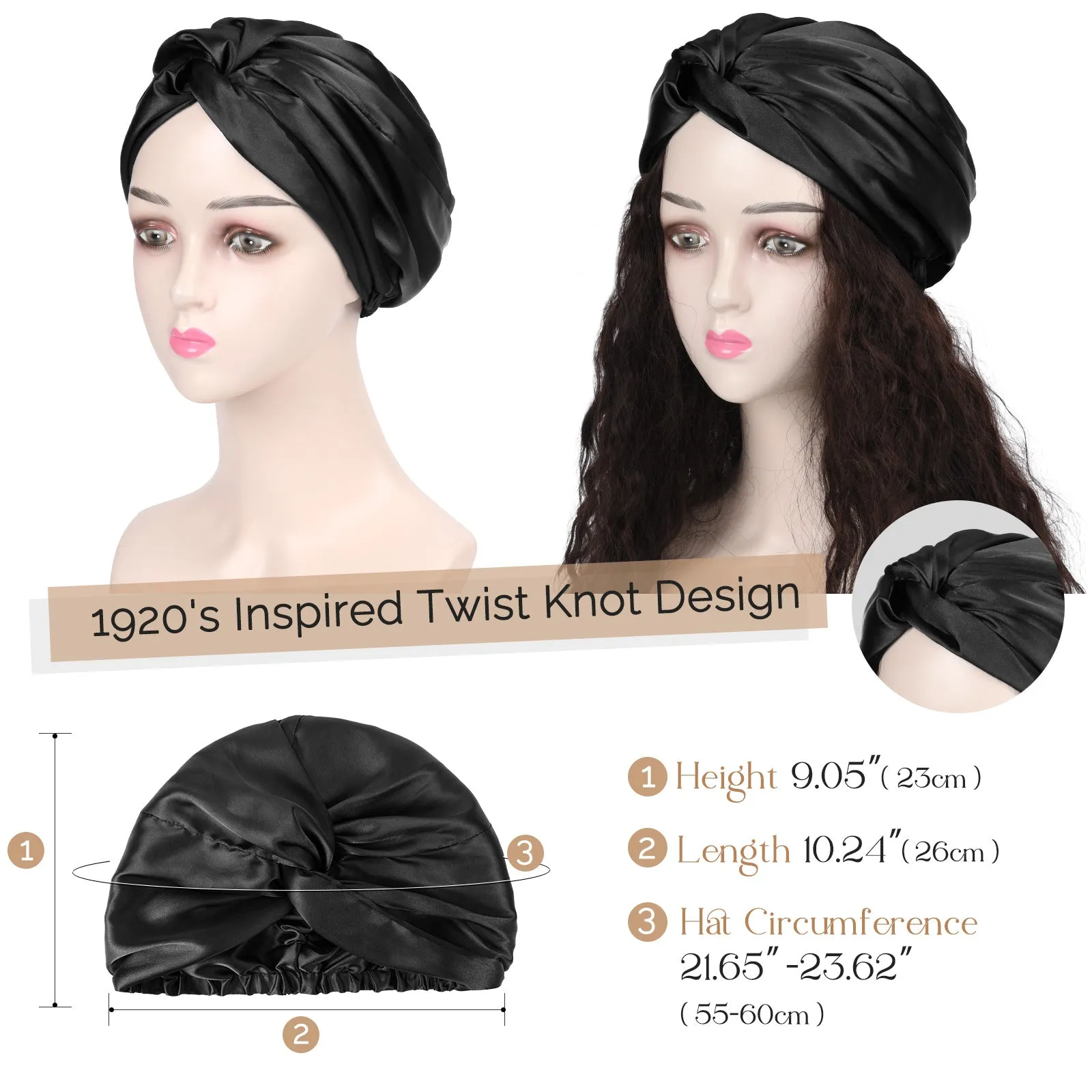 Butter Satin Knotted Turban | Black sold by YANIBEST product image thumbnail 4