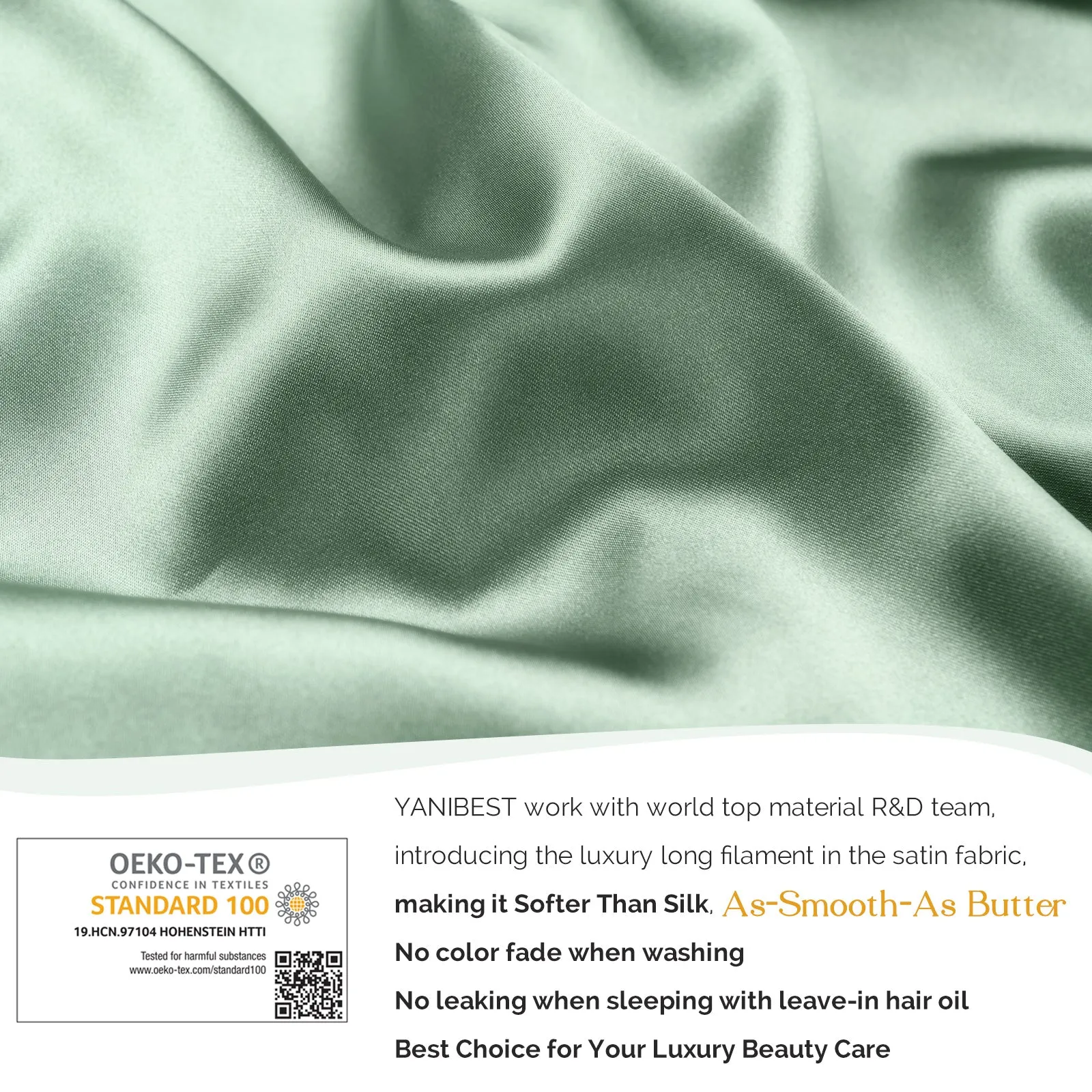 Silk Butter Satin Bonnet For Braids with Tie Band - Sage Green sold by YANIBEST product image thumbnail 4