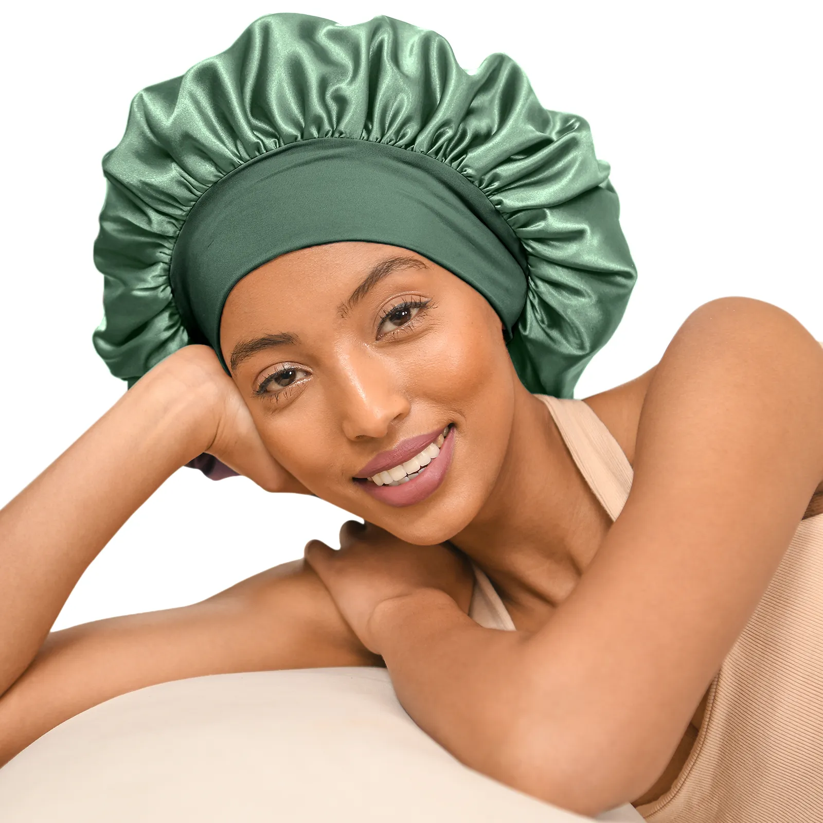 Silk Butter Satin Bonnet Wide Band - Sage Green sold by YANIBEST