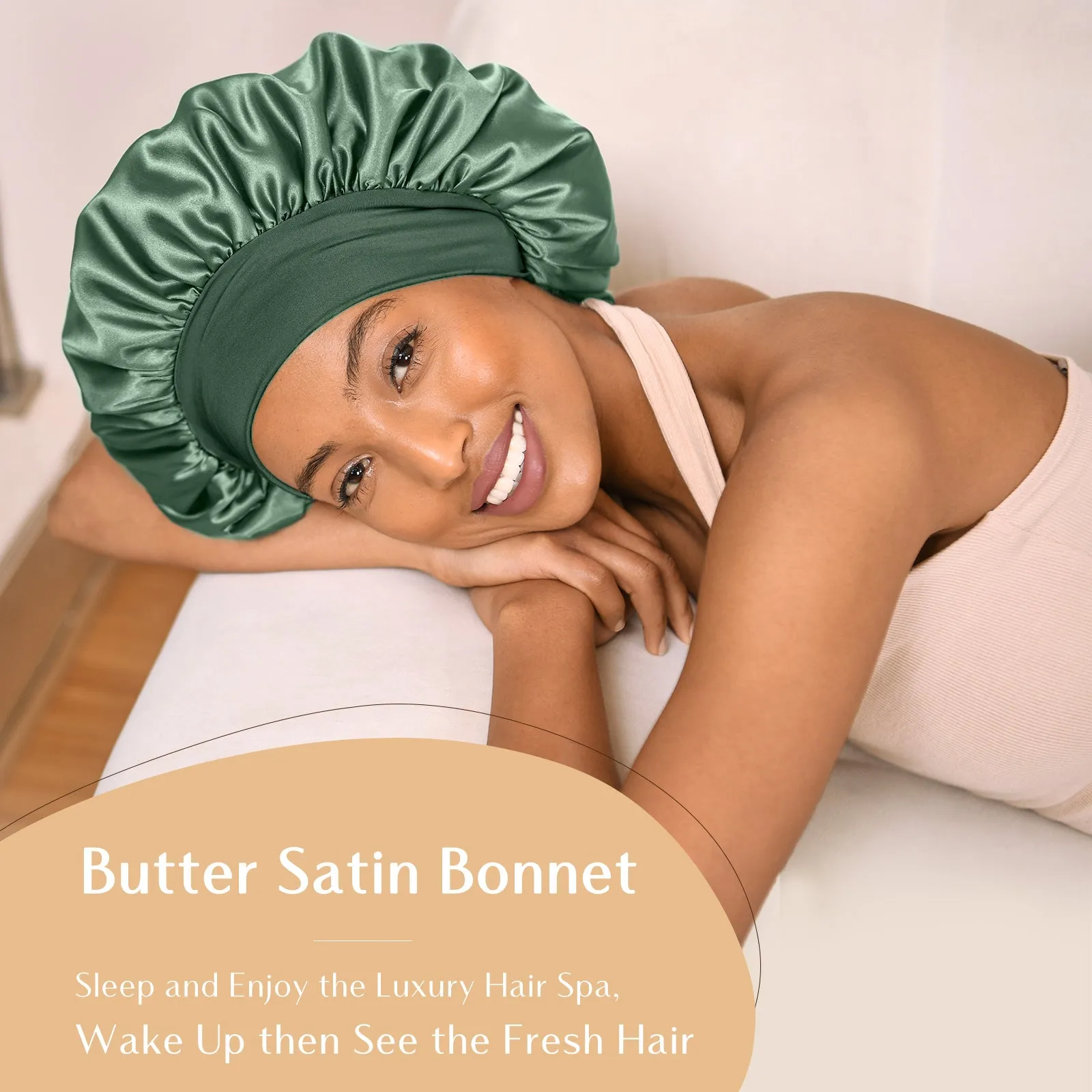 Silk Butter Satin Bonnet Wide Band - Sage Green sold by YANIBEST product image thumbnail 2
