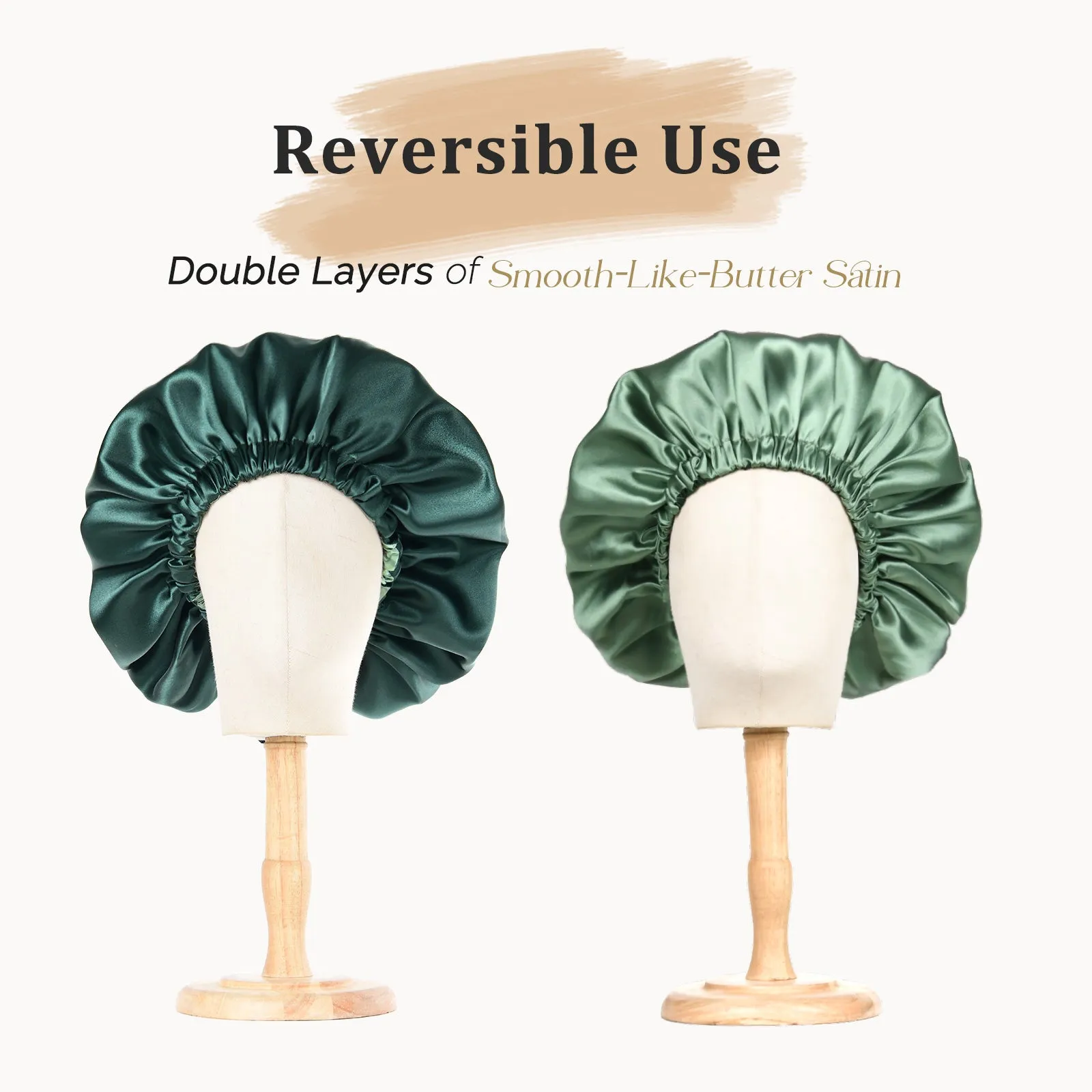 Silk Butter Satin Bonnet Adjustable Elastic - Dual Green sold by YANIBEST product image thumbnail 3