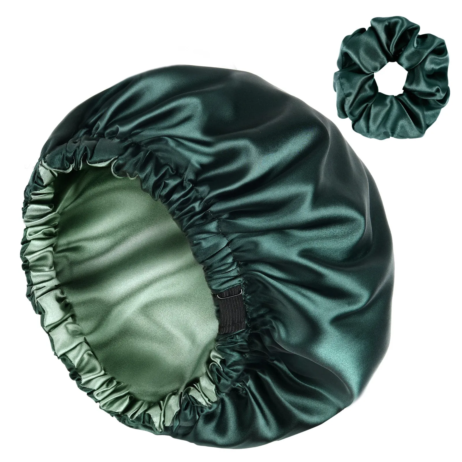 Silk Butter Satin Bonnet Adjustable Elastic - Dual Green sold by YANIBEST