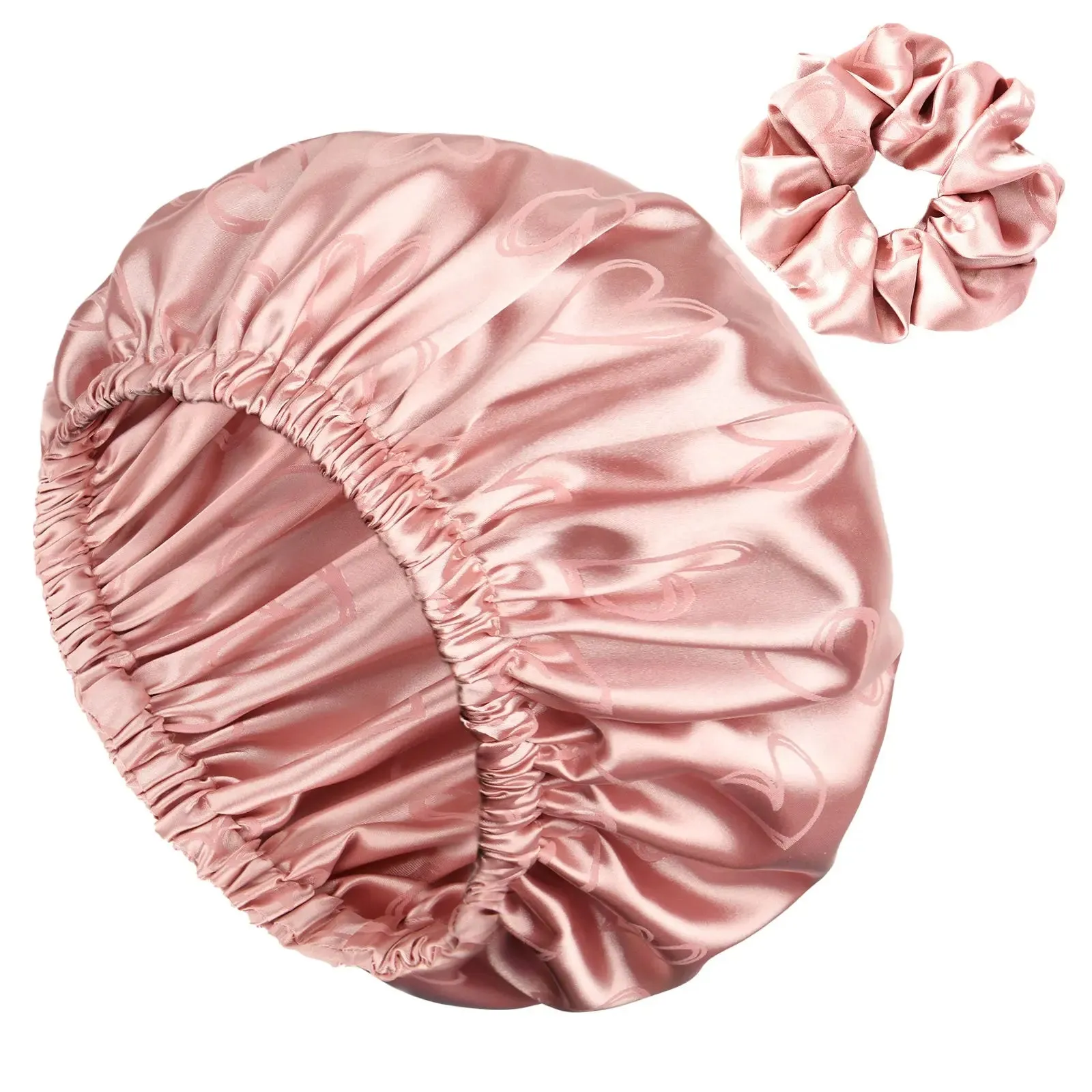 Silk Butter Satin Bonnet Adjustable Elastic - Pink Heart sold by YANIBEST