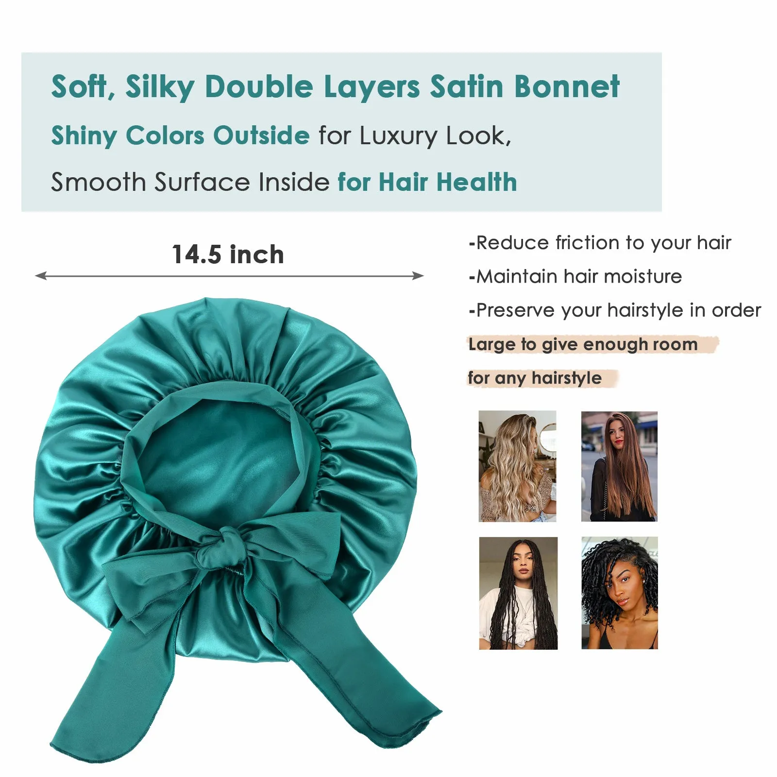Silk Butter Satin Bonnet with Tie Band - Blue Zircon sold by YANIBEST product image thumbnail 4