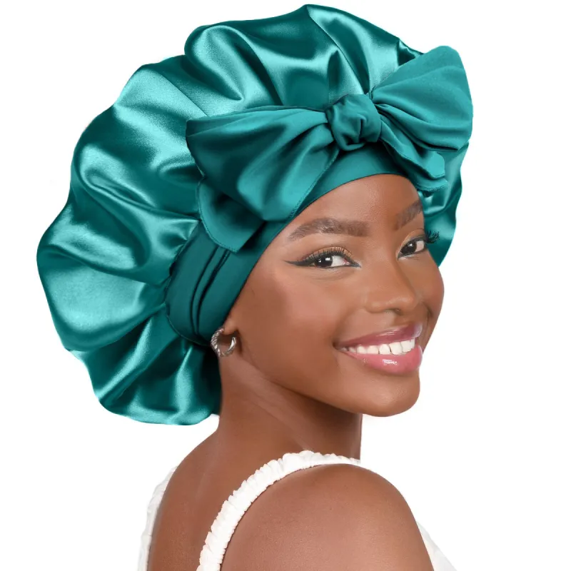 Double Layer Satin Bonnet with Tie Band| Blue Zircon sold by YANIBEST