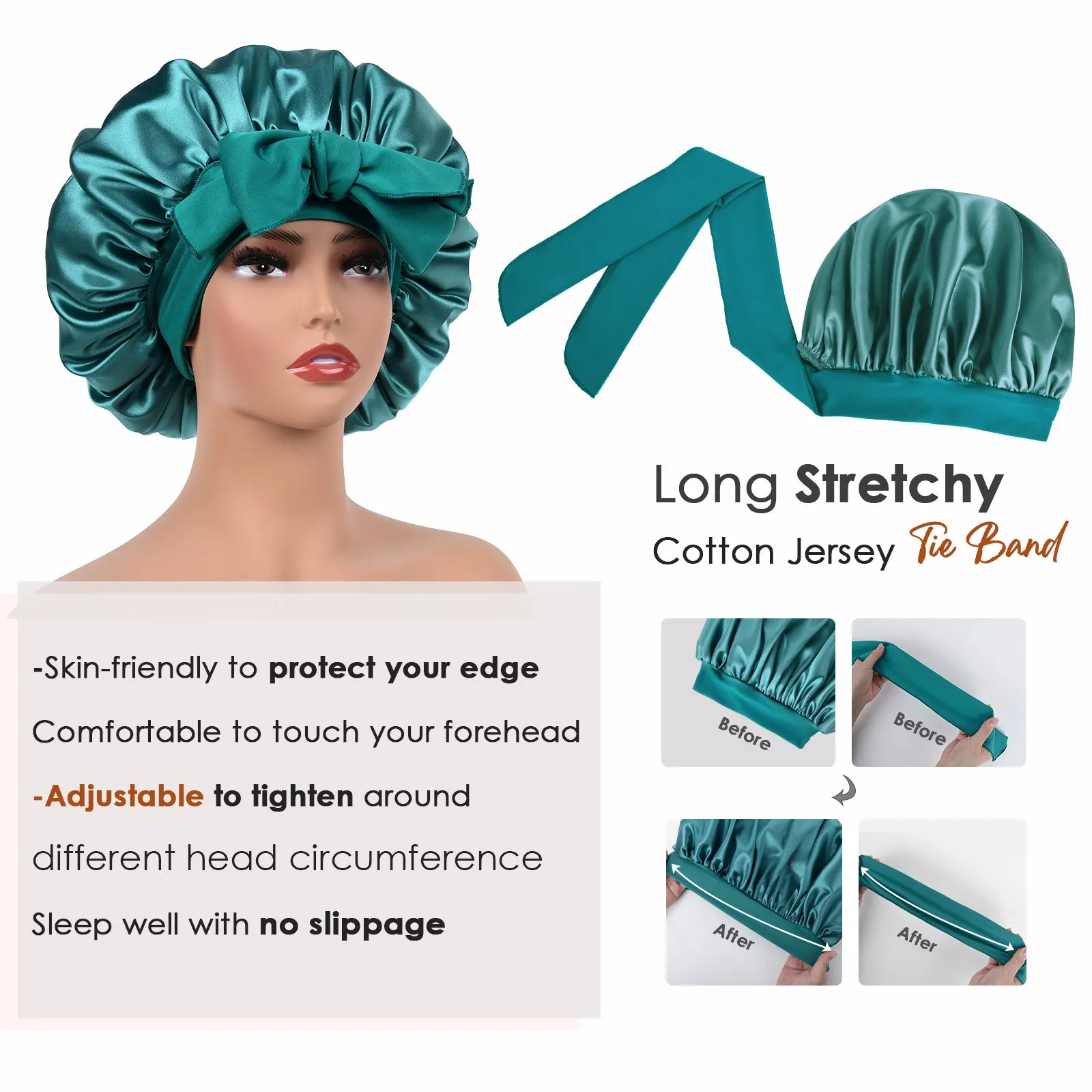 Silk Butter Satin Bonnet with Tie Band - Blue Zircon sold by YANIBEST product image thumbnail 5