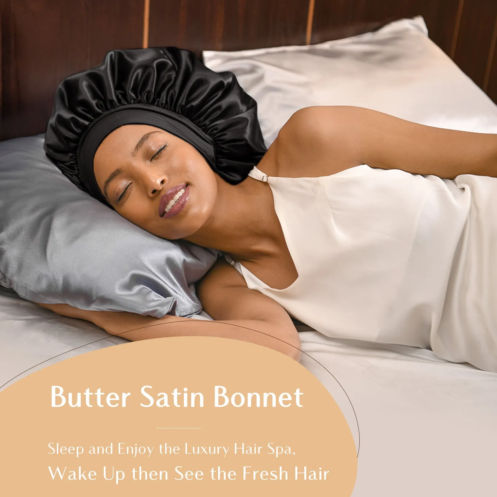 Silk Butter Satin Bonnet Wide Band - Black sold by YANIBEST product image thumbnail 2