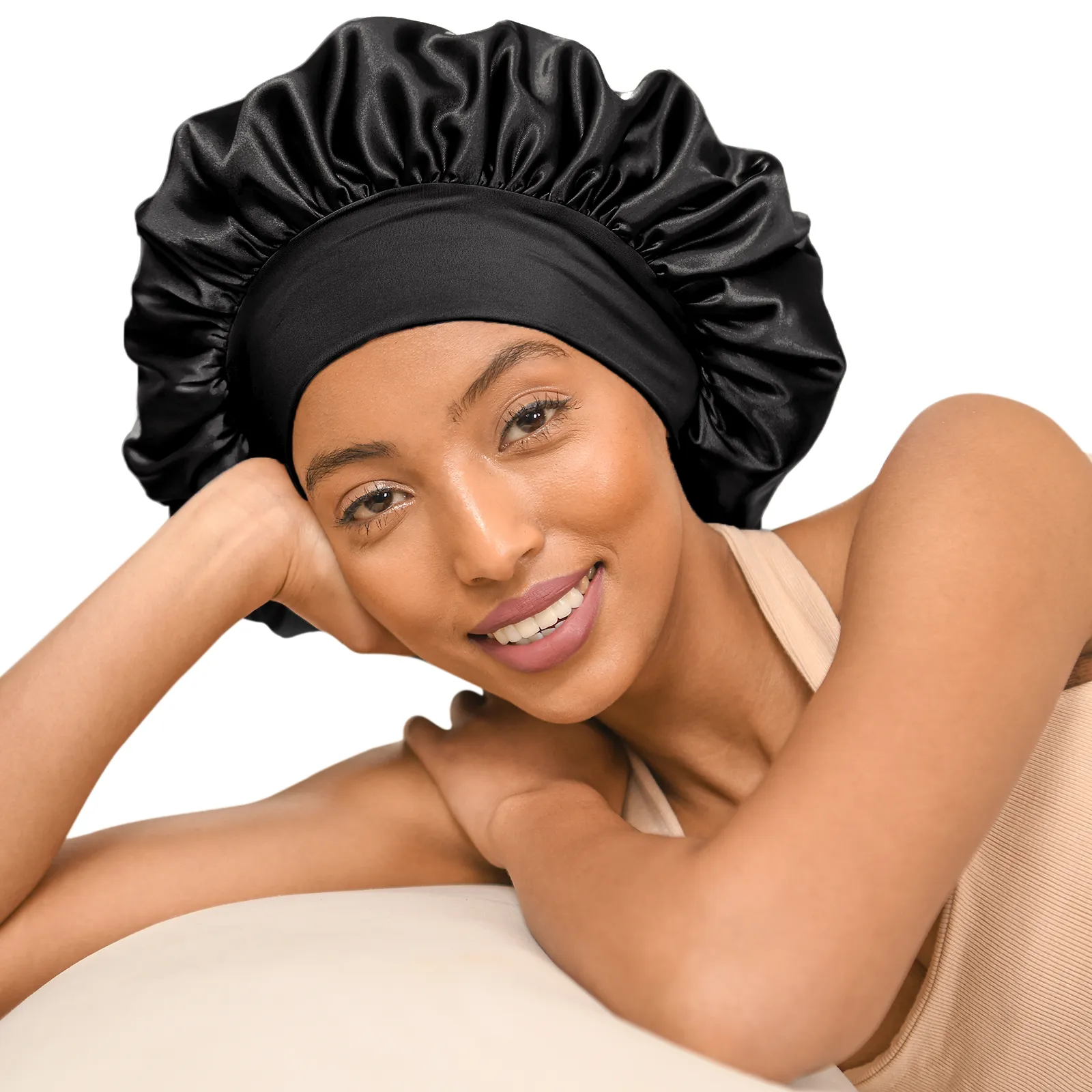 Silk Butter Satin Bonnet Wide Band - Black sold by YANIBEST
