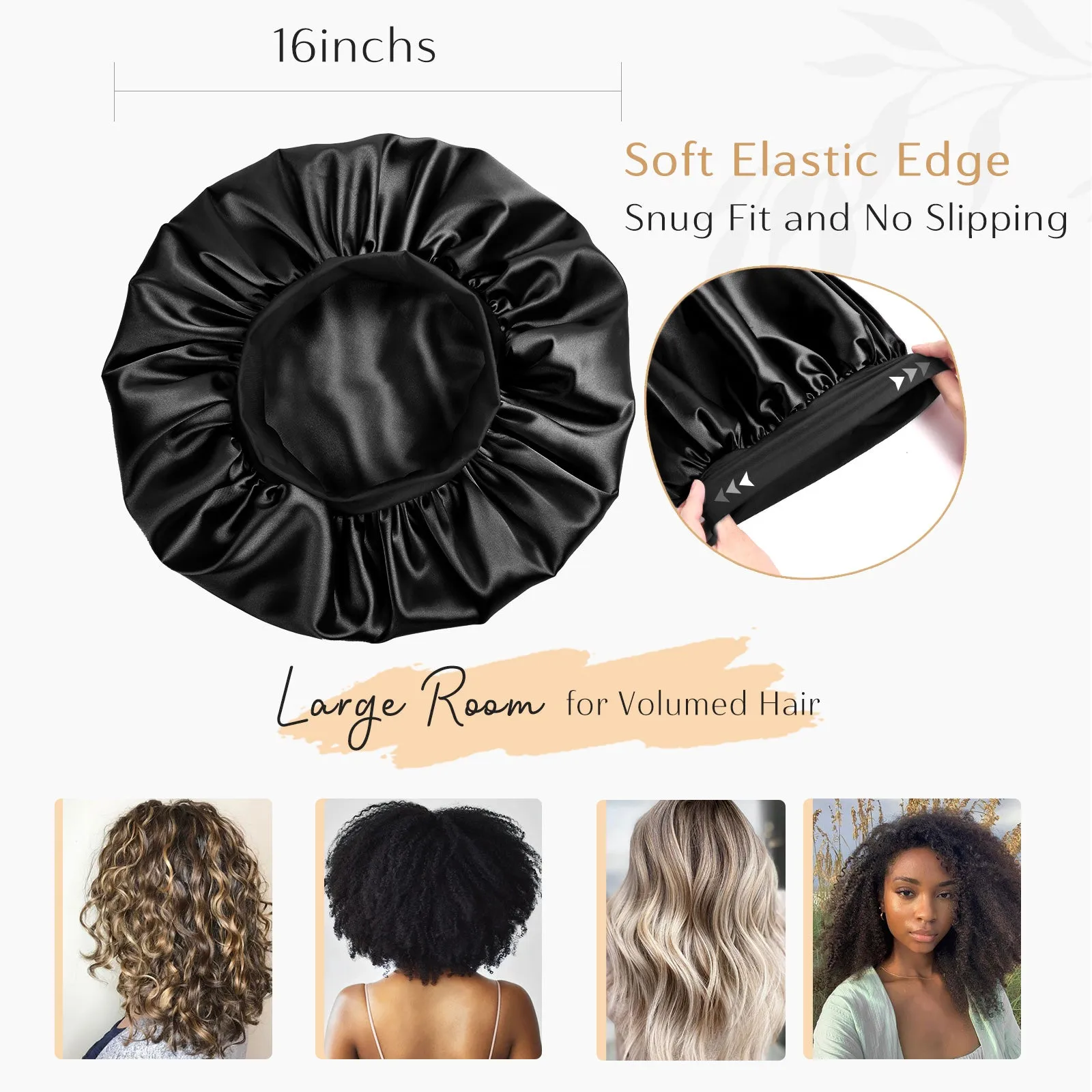 Silk Butter Satin Bonnet Wide Band - Black sold by YANIBEST product image thumbnail 4