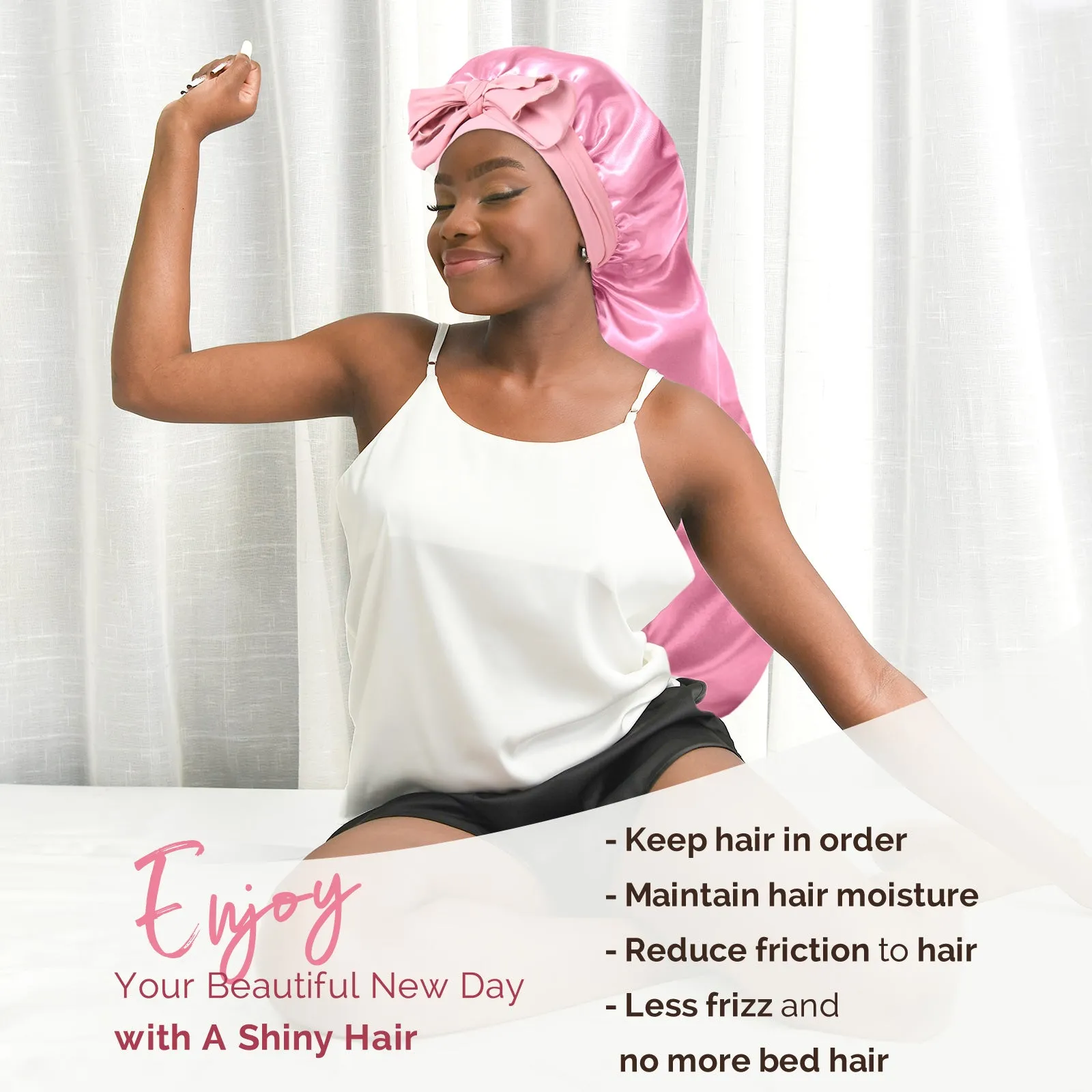 Silk Butter Satin Bonnet For Braids with Tie Band - 2 in 1 sold by YANIBEST product image thumbnail 5