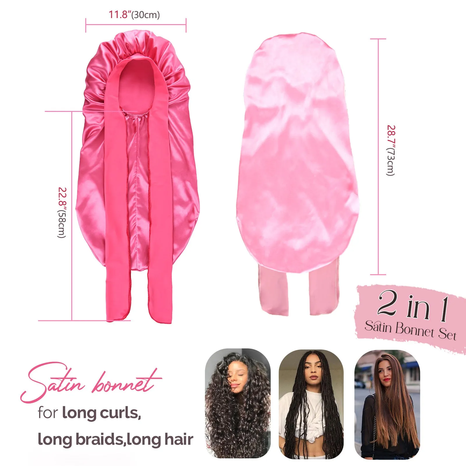 Silk Butter Satin Bonnet For Braids with Tie Band - 2 in 1 sold by YANIBEST product image thumbnail 3