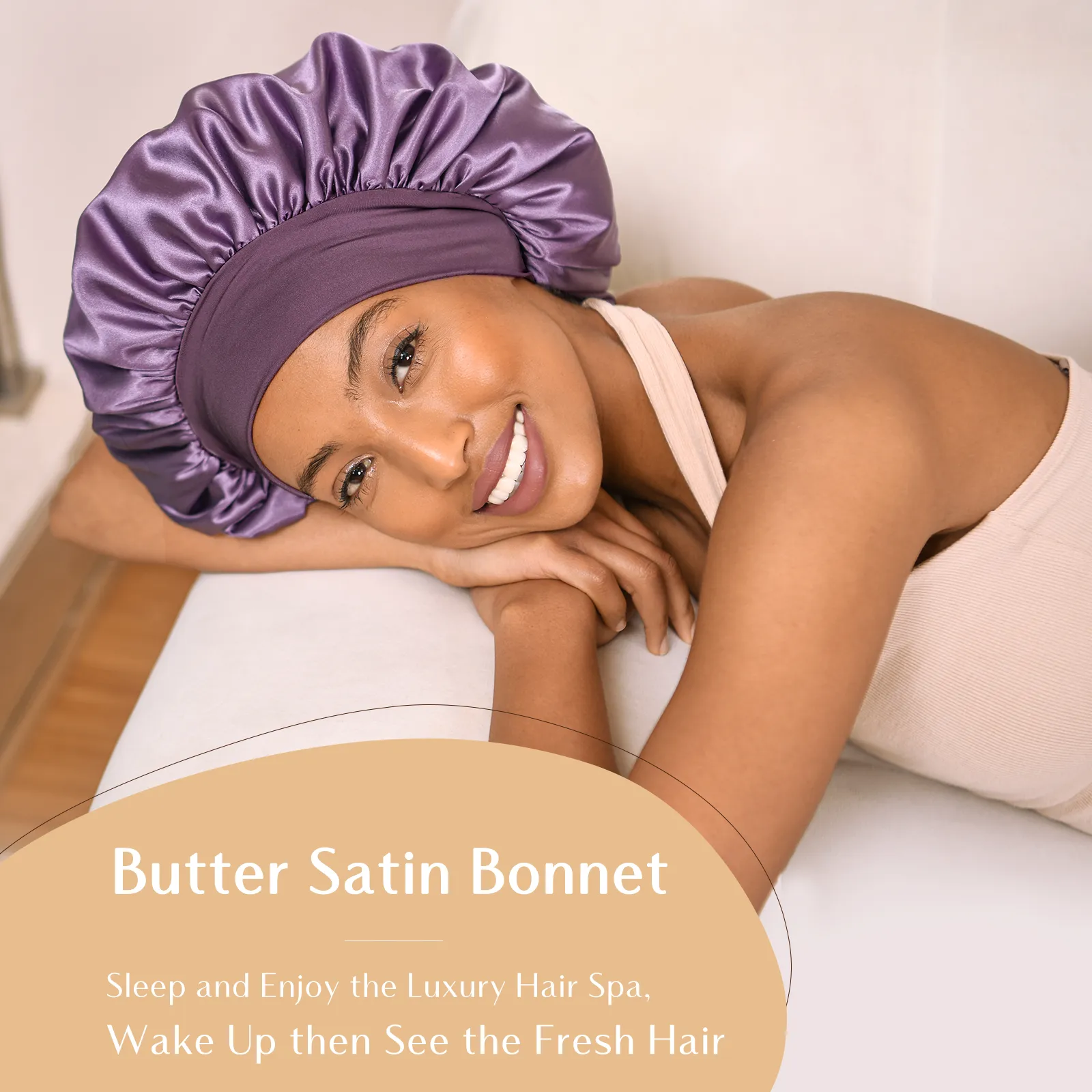 Silk Butter Satin Bonnet Wide Band - Purple sold by YANIBEST product image thumbnail 2