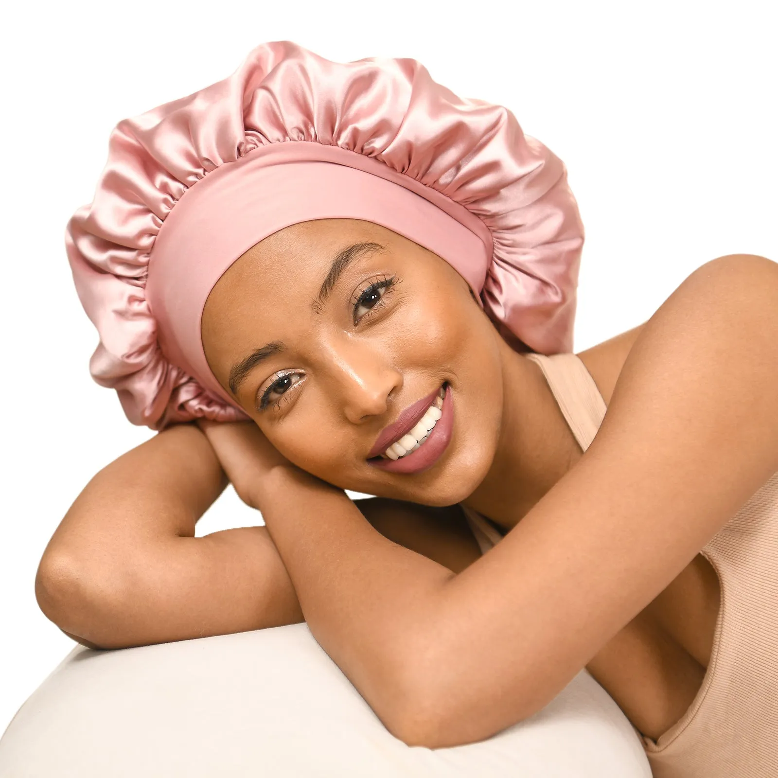 Silk Butter Satin Bonnet Wide Band - Blush Pink sold by YANIBEST