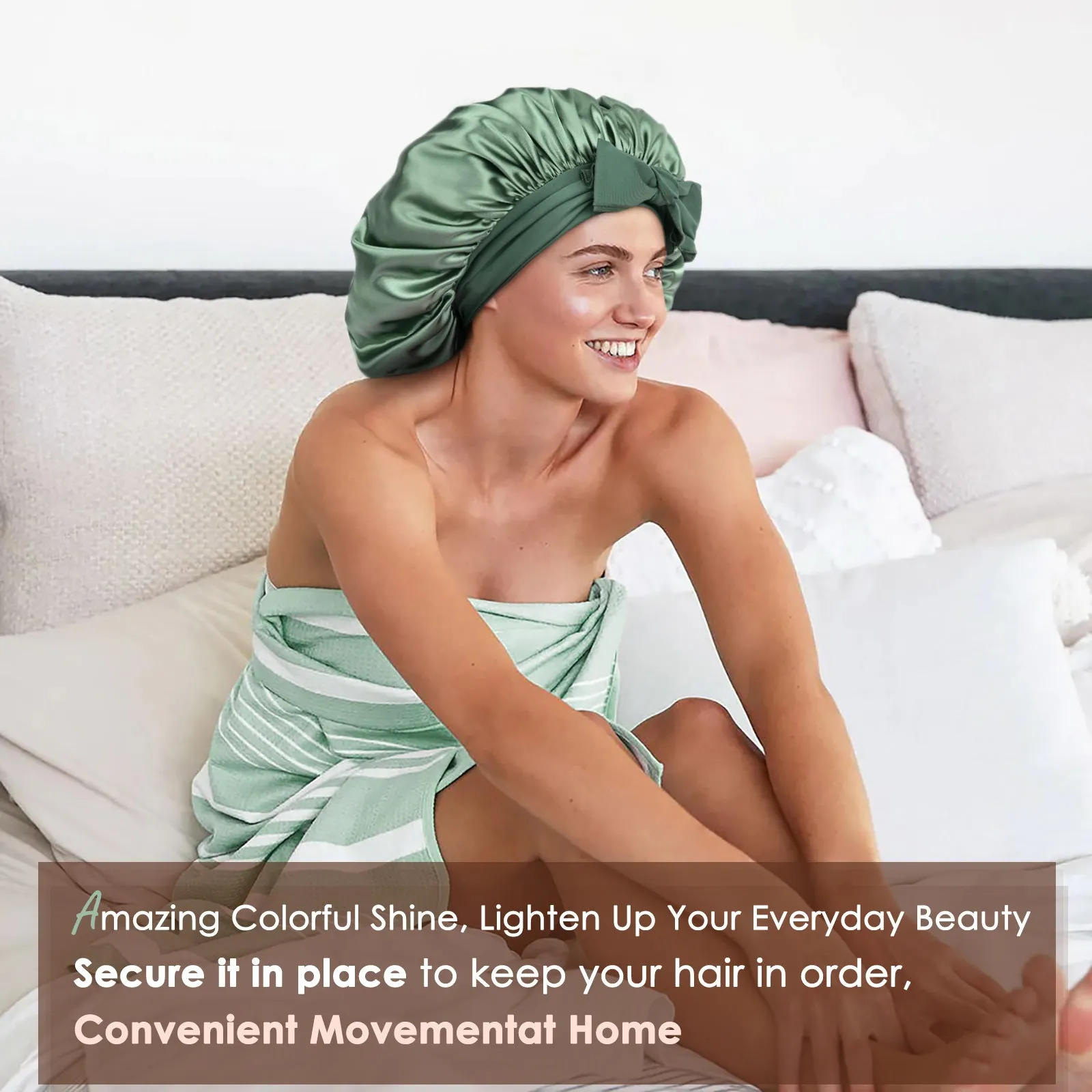 Silk Butter Satin Bonnet with Tie Band - Sage Green sold by YANIBEST product image thumbnail 5