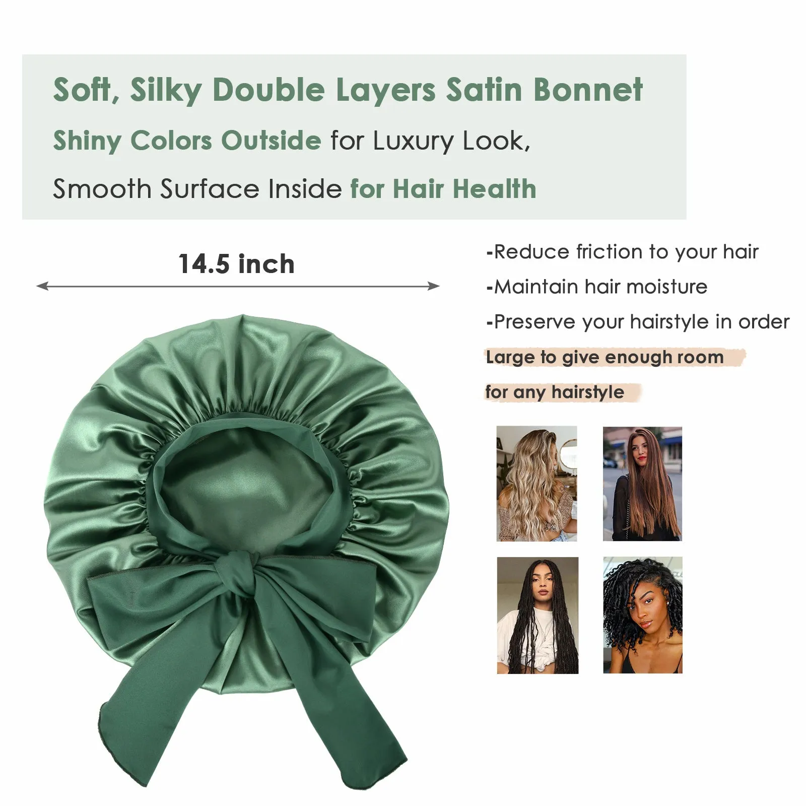 Silk Butter Satin Bonnet with Tie Band - Sage Green sold by YANIBEST product image thumbnail 3