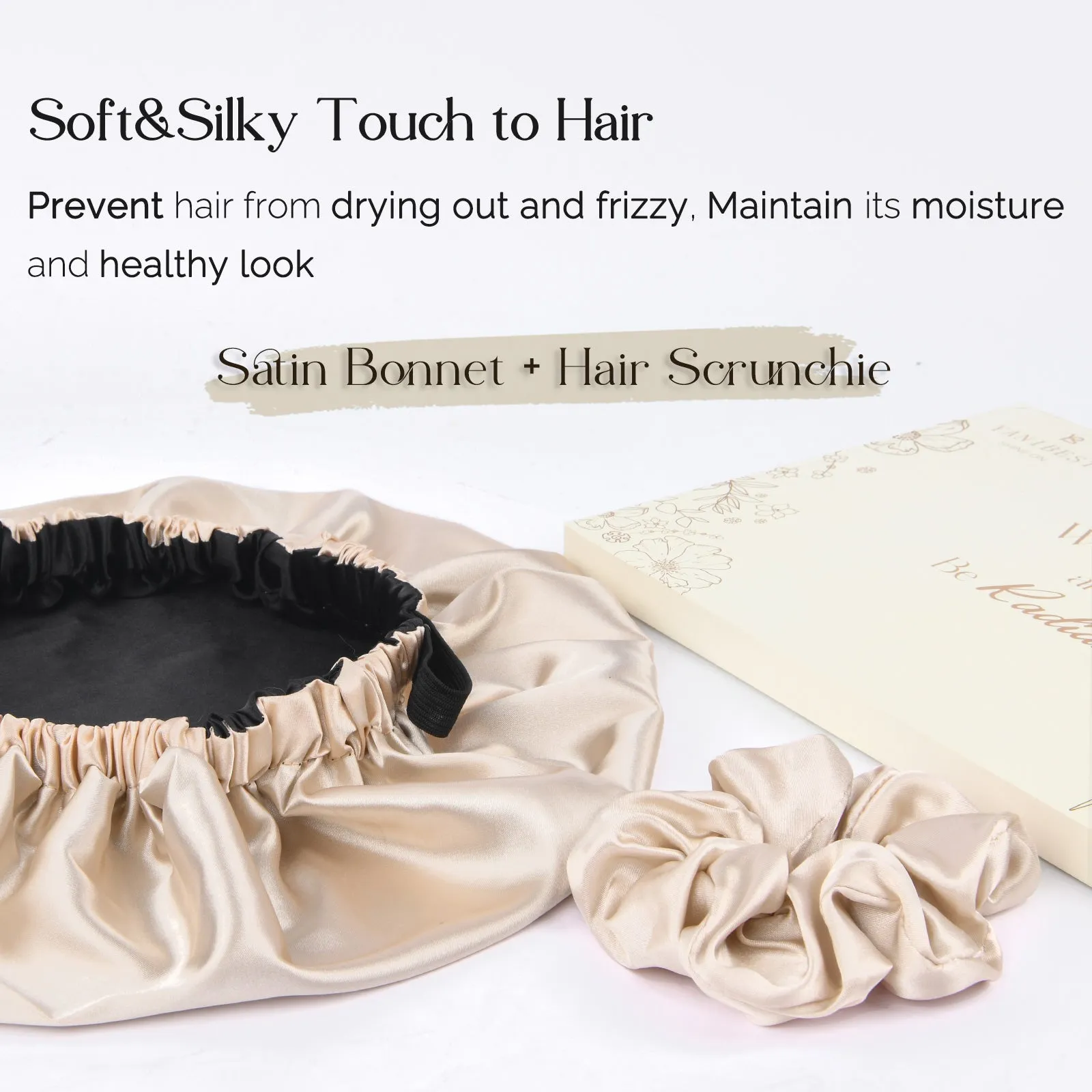 Silk Butter Satin Bonnet Adjustable Elastic - Champagne sold by YANIBEST product image thumbnail 5