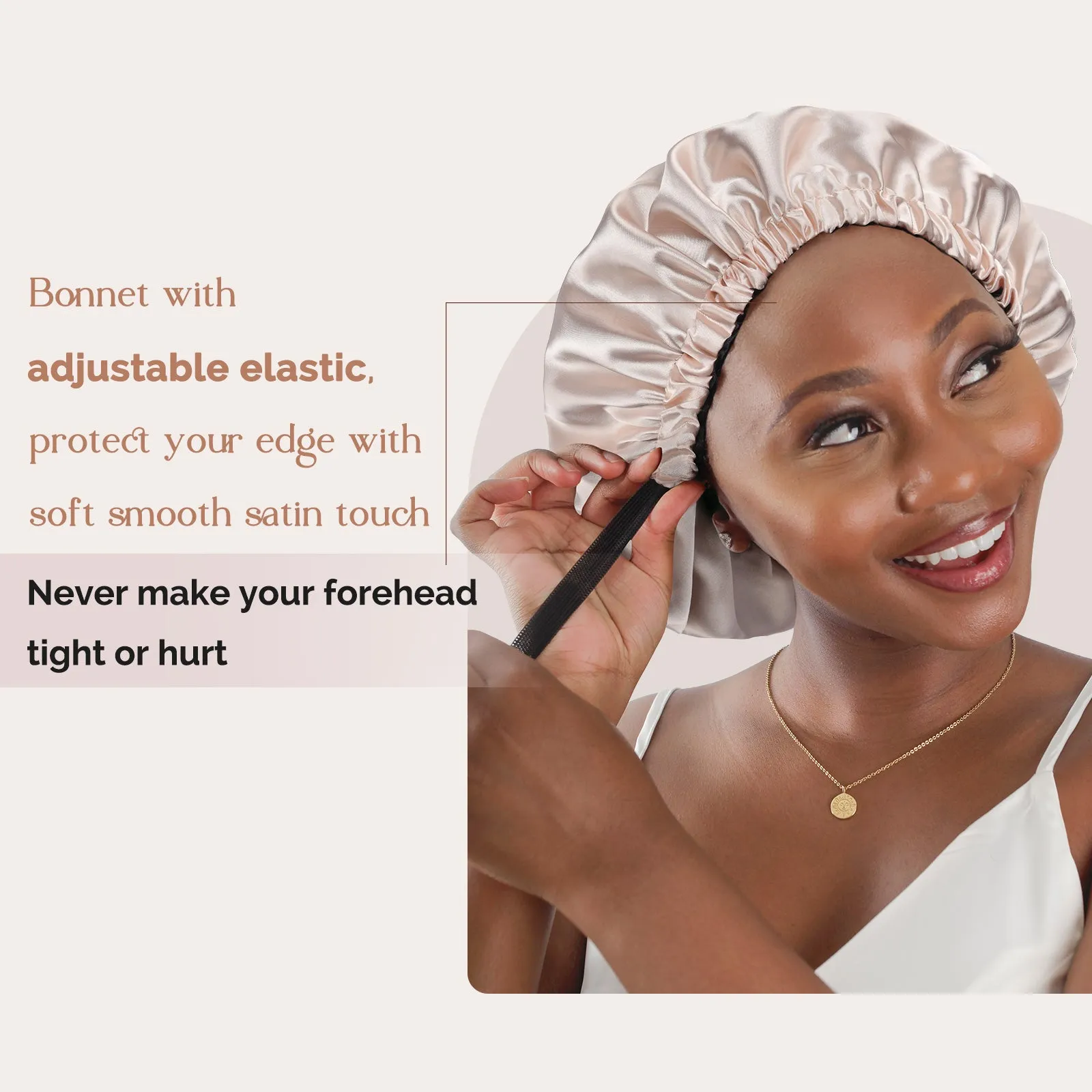 Silk Butter Satin Bonnet Adjustable Elastic - Champagne sold by YANIBEST product image thumbnail 3