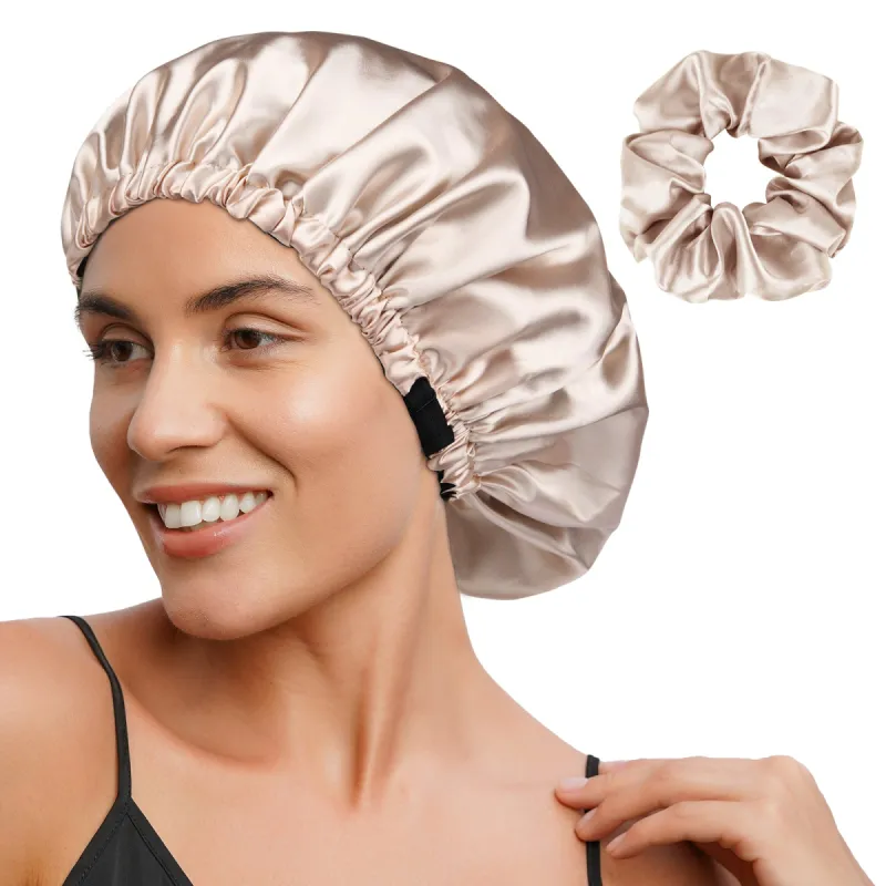 Reversible Satin Bonnet with Scrunchie| Champagne sold by YANIBEST