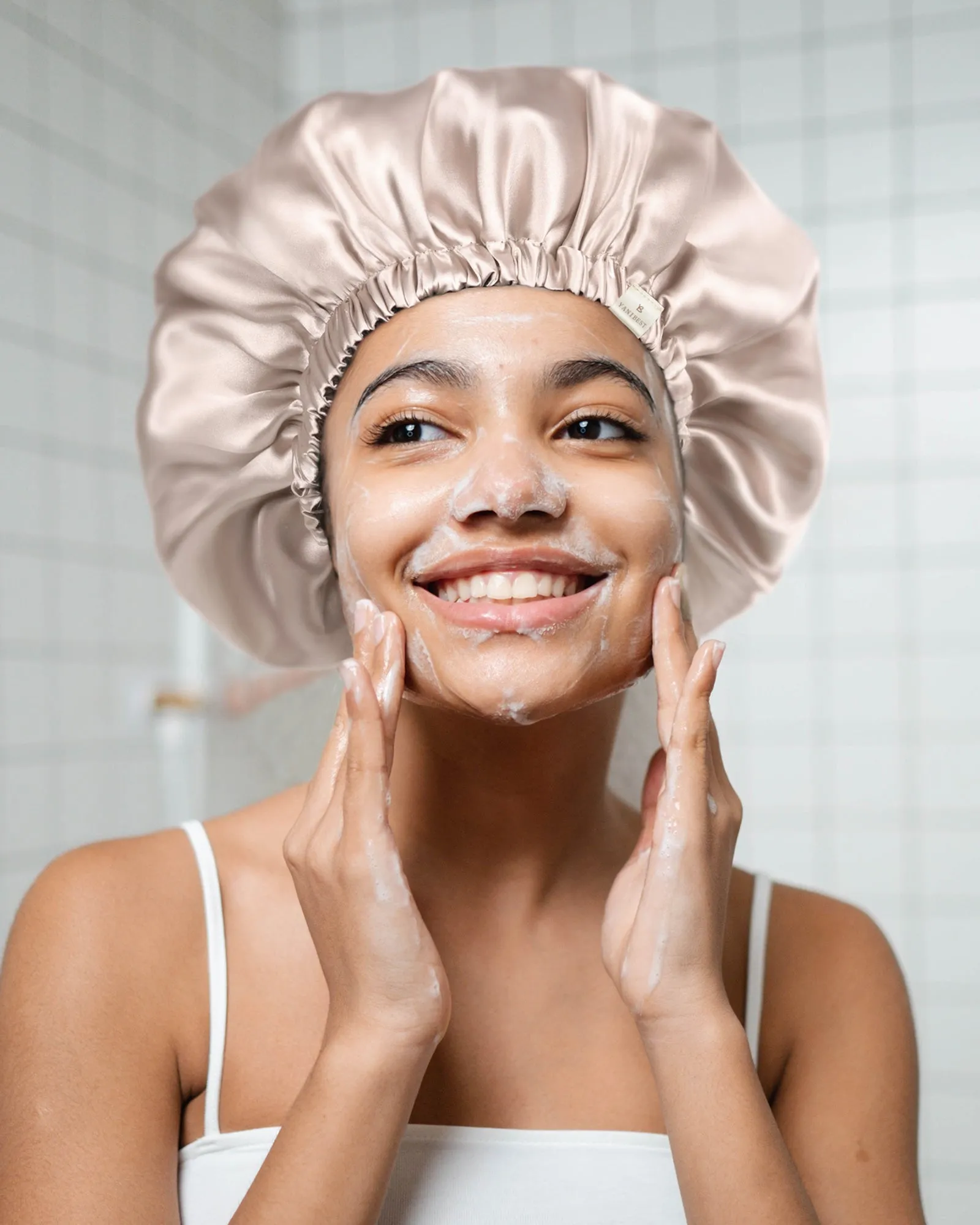 Silk Butter Satin Bonnet Adjustable Elastic - Champagne sold by YANIBEST product image thumbnail 4