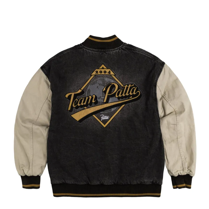 Patta ×  Jeans / Varsity Jacket Patta Homerun Denim Varsity Jacket (Black) | Parallel