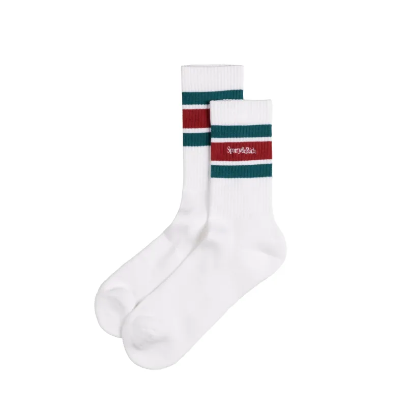 Sporty & Rich Serif Logo Striped Socks sold by Asphalt Gold
