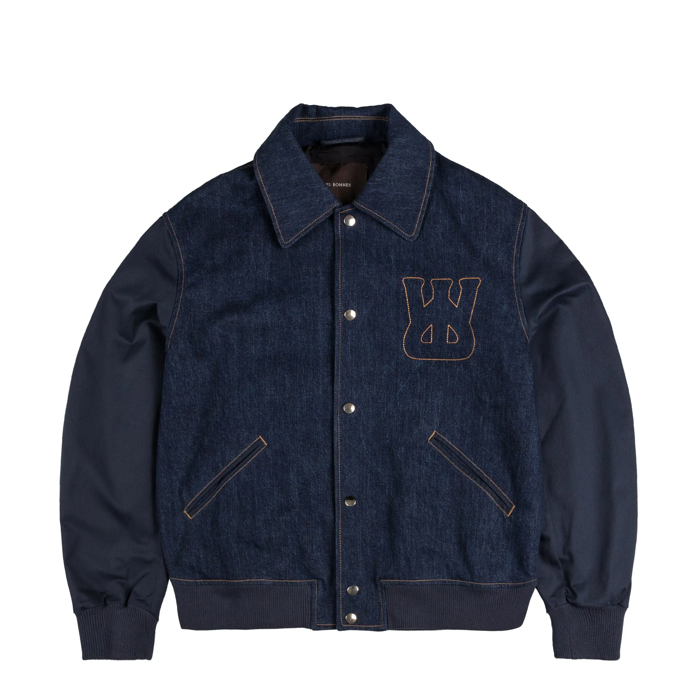 Wales Bonner Echo Denim Varsity Jacket sold by Asphalt Gold
