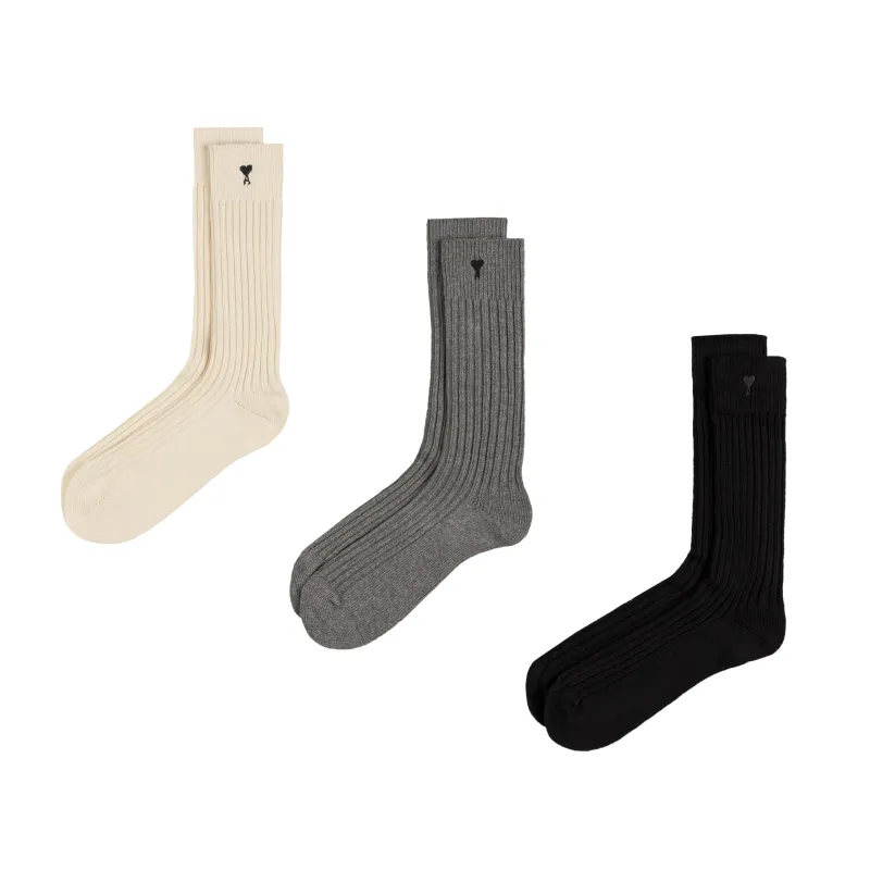 AMI Paris	Ami De Coeur Socks Three Pack sold by Asphalt Gold