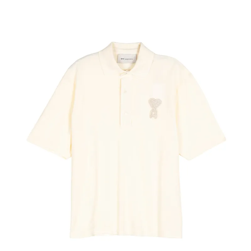 AMI Paris Ami De Coeur Knitted Patch Polo sold by Asphalt Gold