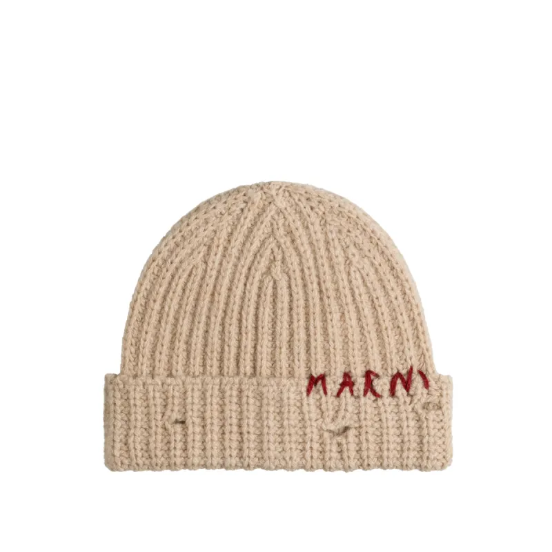 Marni Ribbed Beanie Whit Hand Stitched Logo sold by Asphalt Gold