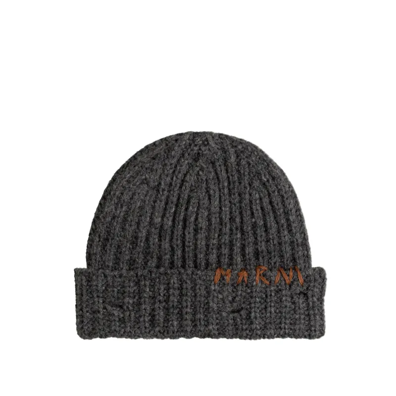 Marni Ribbed Beanie Whit Hand Stitched Logo sold by Asphalt Gold