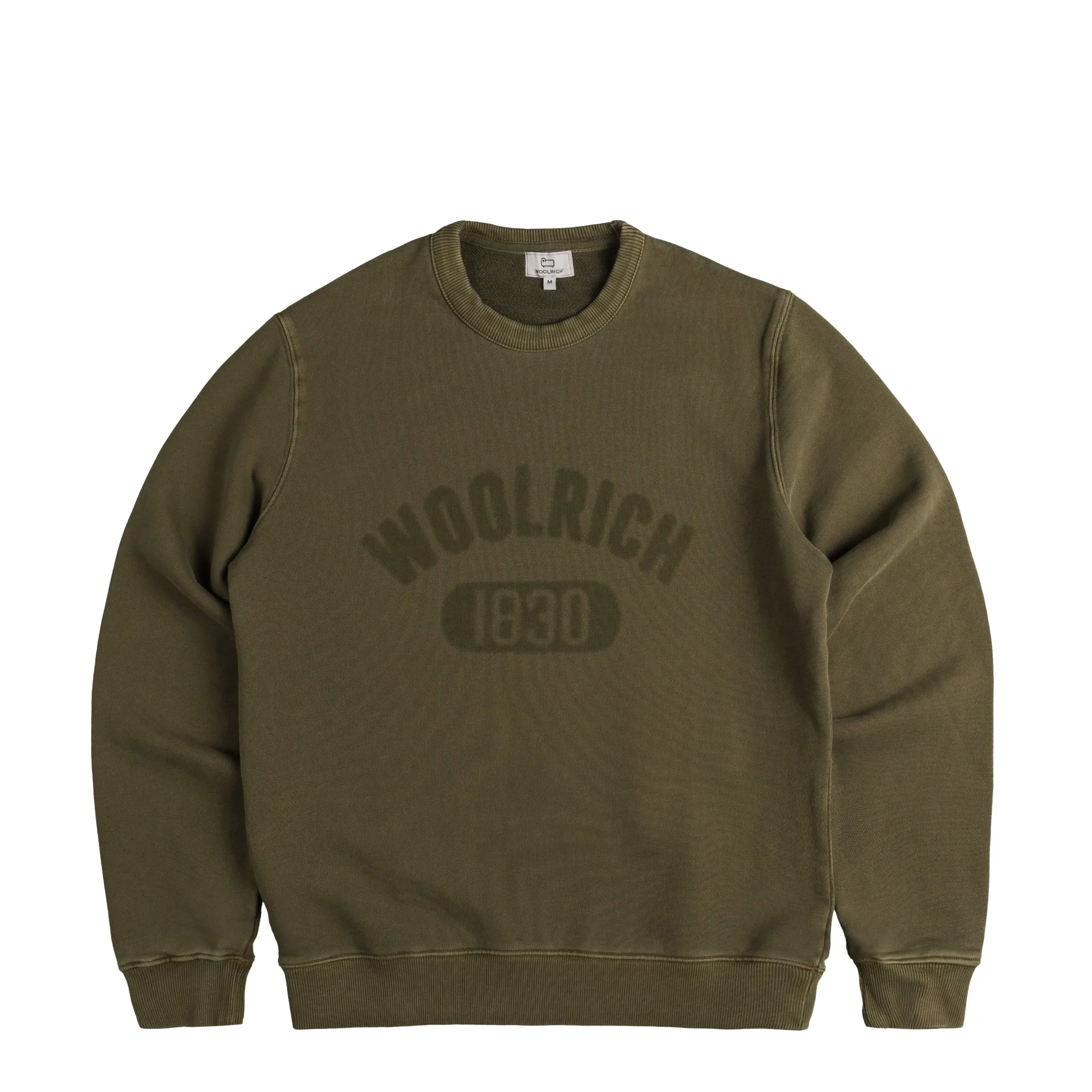 Woolrich Garment Dyed Logo Crewneck sold by Asphalt Gold